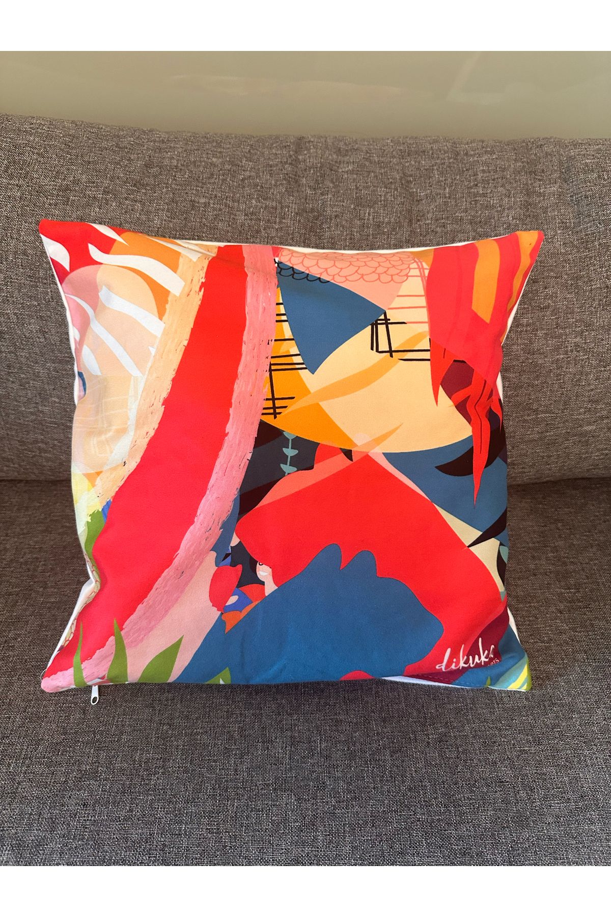 DIKUKA Abstract Soyut Desenli Özel Tasarım Mikropetek Kumaş 45X45 Kırlent Kılıfı