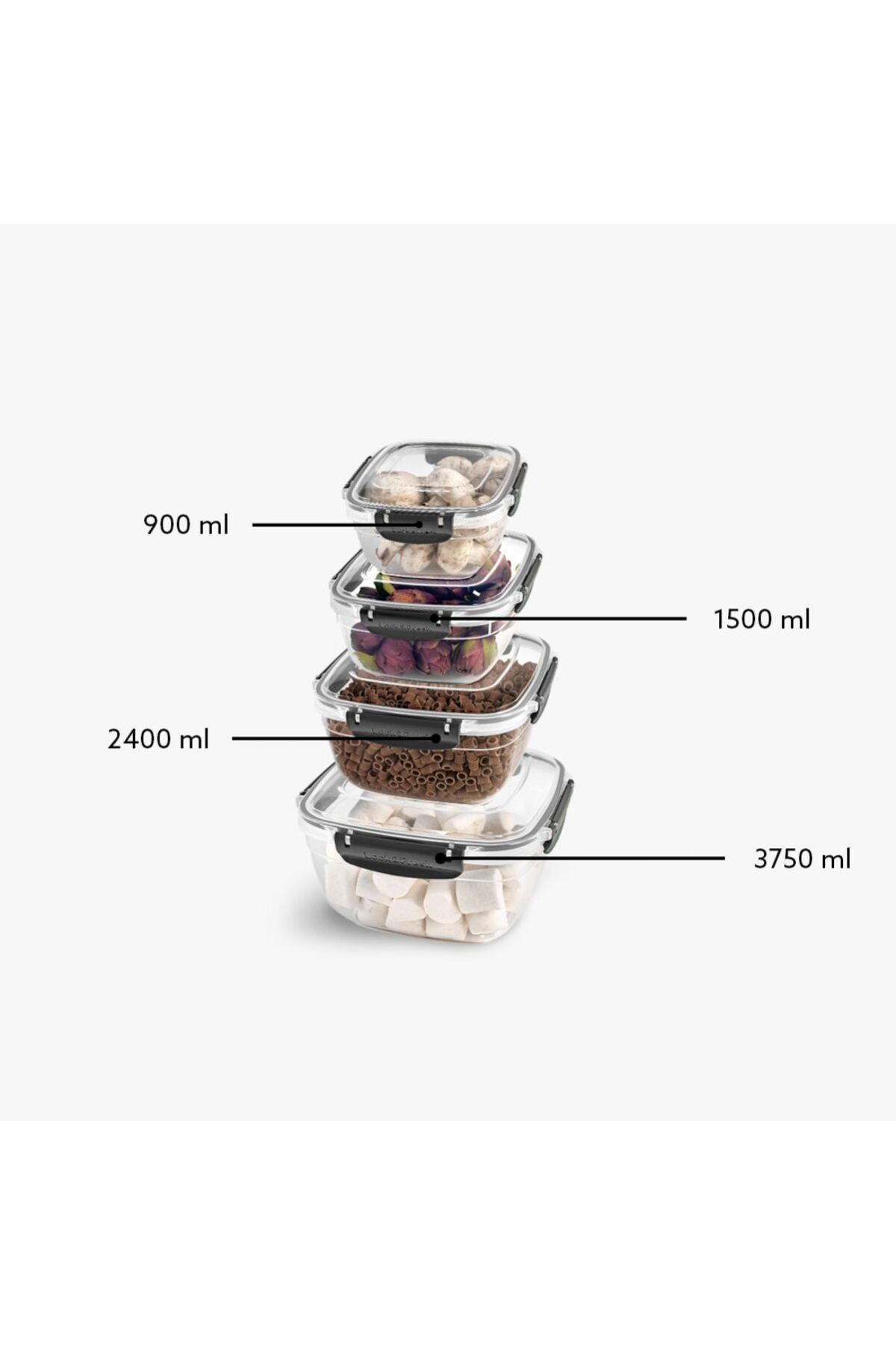 ELDİPA 4'lü Master Kare Saklama Kabı Seti – 0.9L-1.5L-2.4L-3.75L – BPA İçermez – Premium Plastik