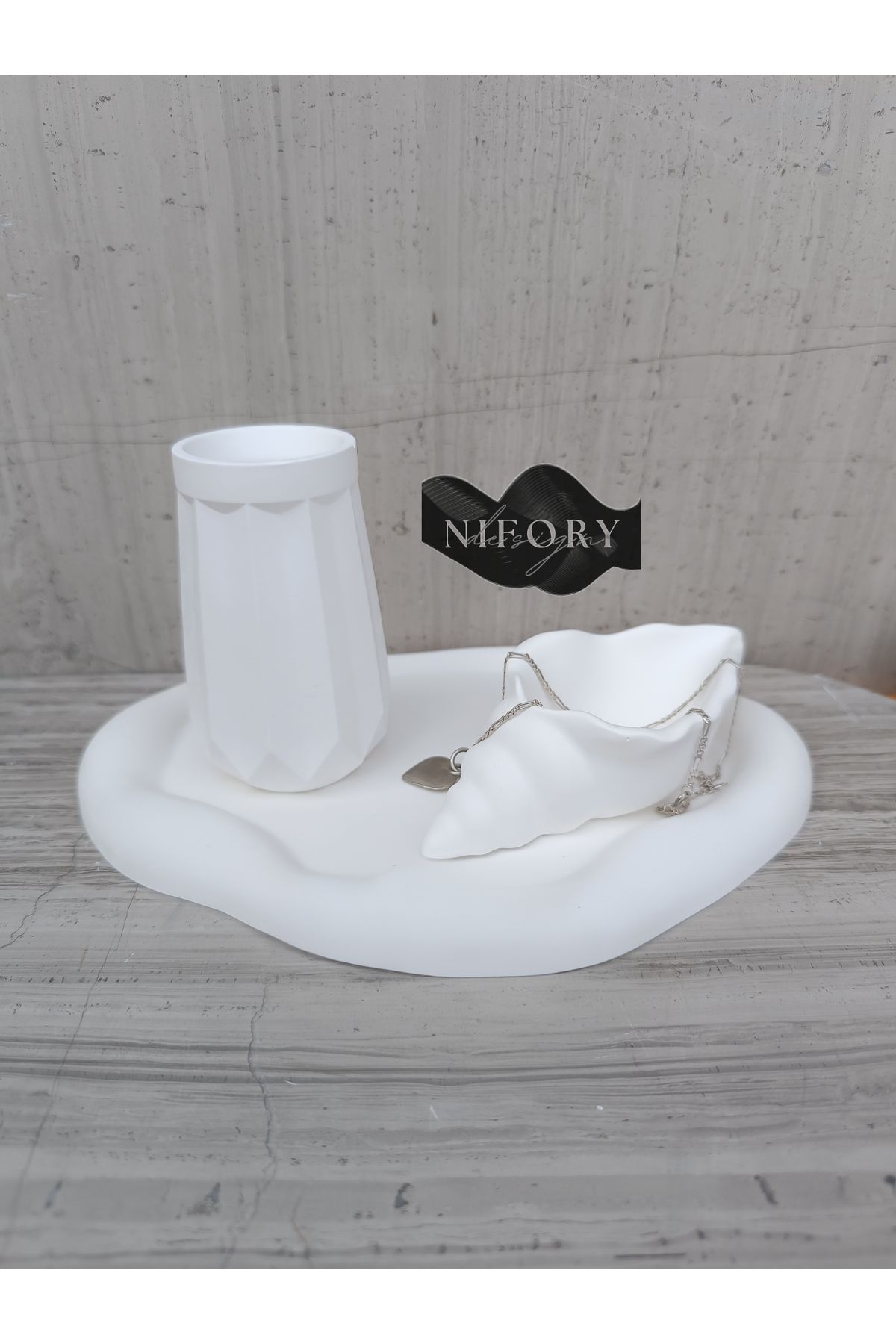 Nifory 520-N0110 Dekoratif Beton Sunum Aksesuar Set Beton Biblo Organizer Takımı Çok Amaçlı Dekoratif Set