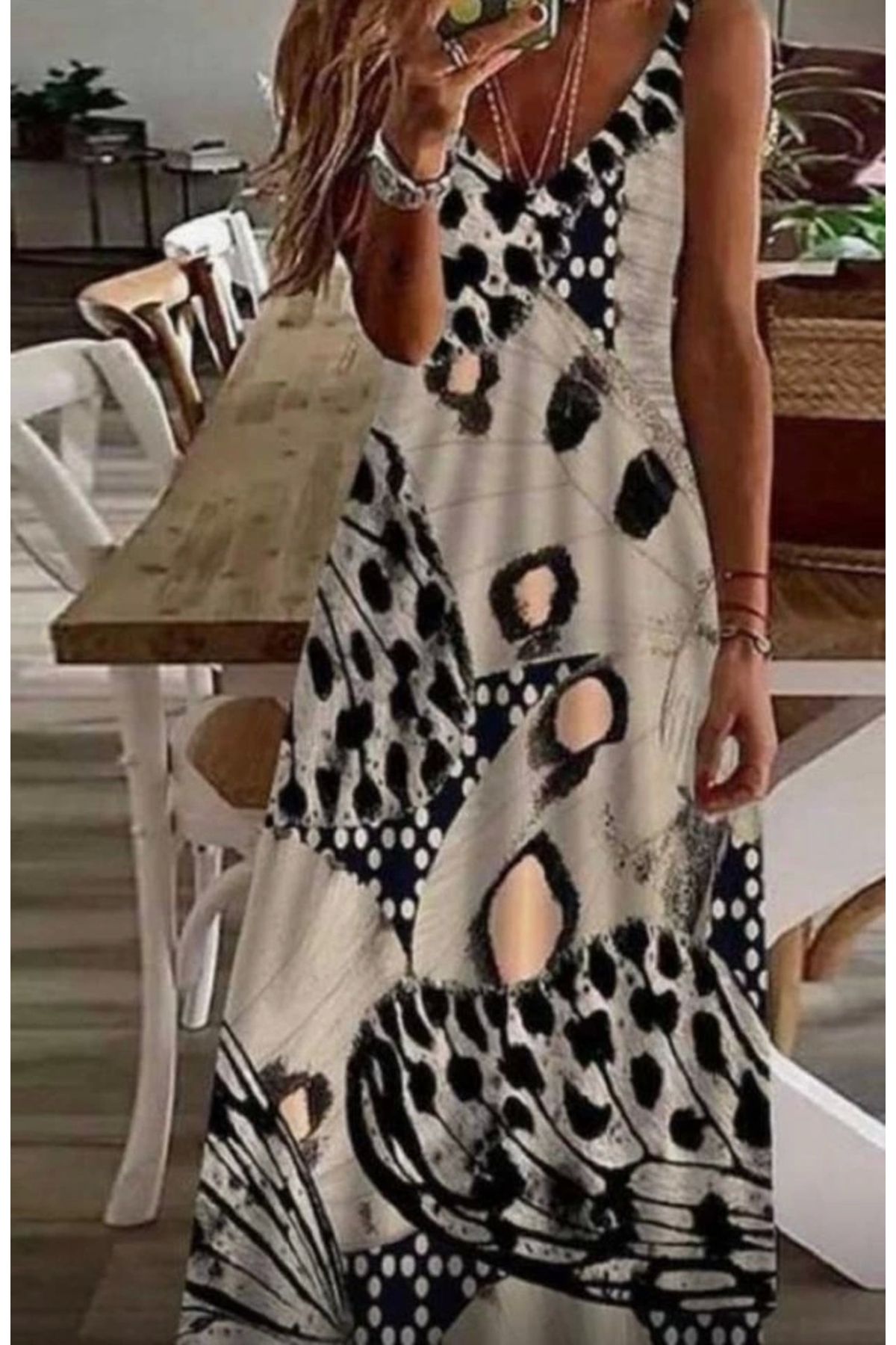 Butik Kadın Süprem Kumaş Dijital Baskılı Askılı Elbise