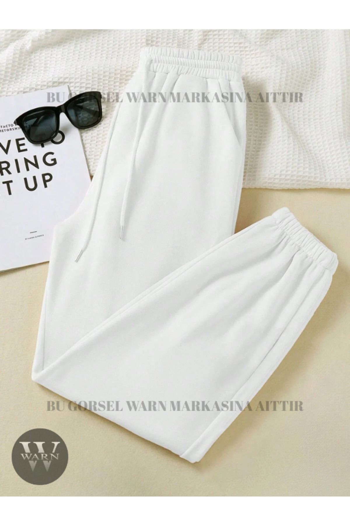 warn Unisex 3 İplik Eşofman Altı Şardonlu Paça Lastikli Cepli Jogger Pamuklu Siyah Beyaz Renkli
