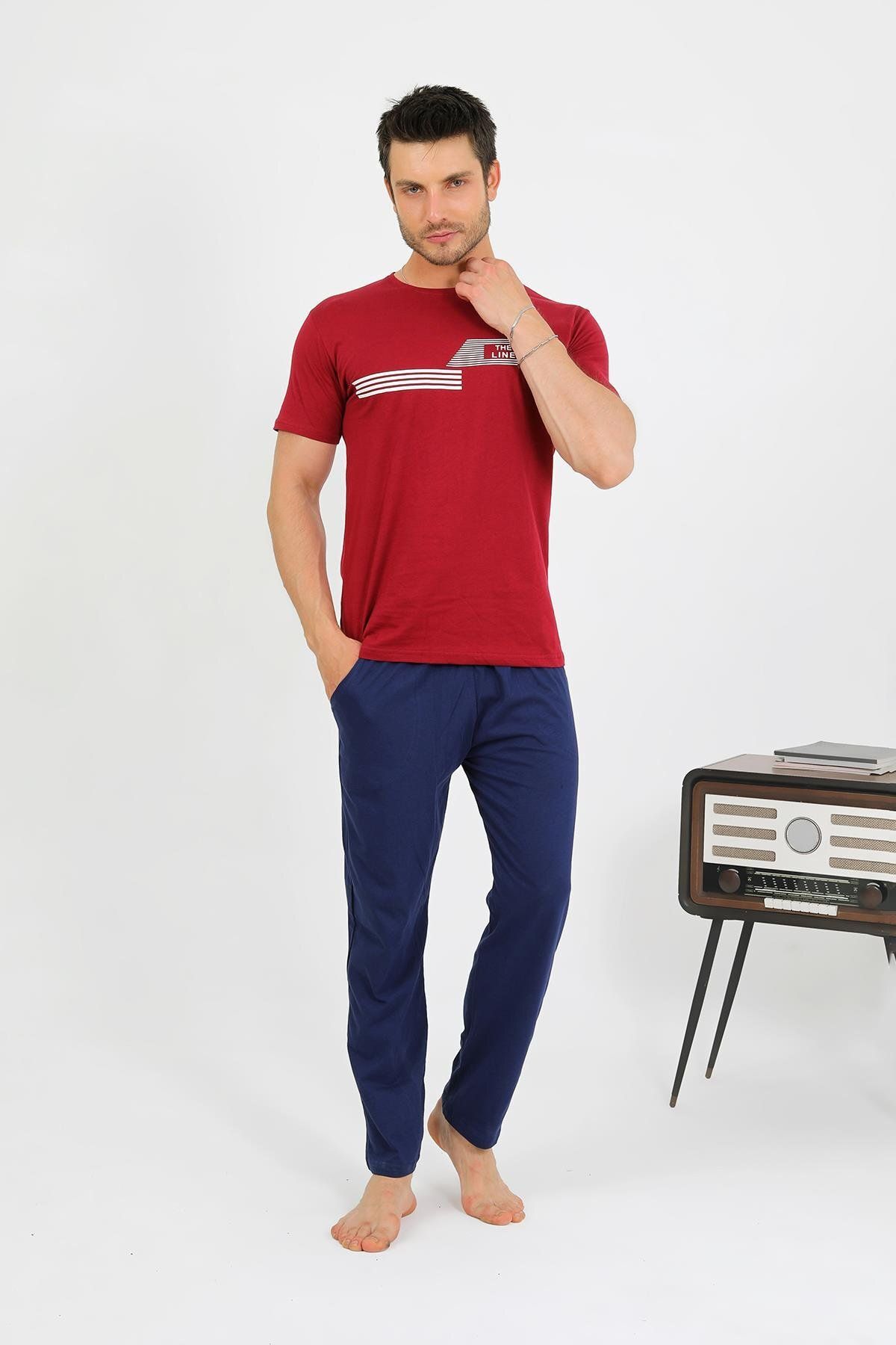 Akbeniz Erkek Pamuk Kısa Kol Pijama Takım Bordo 6875