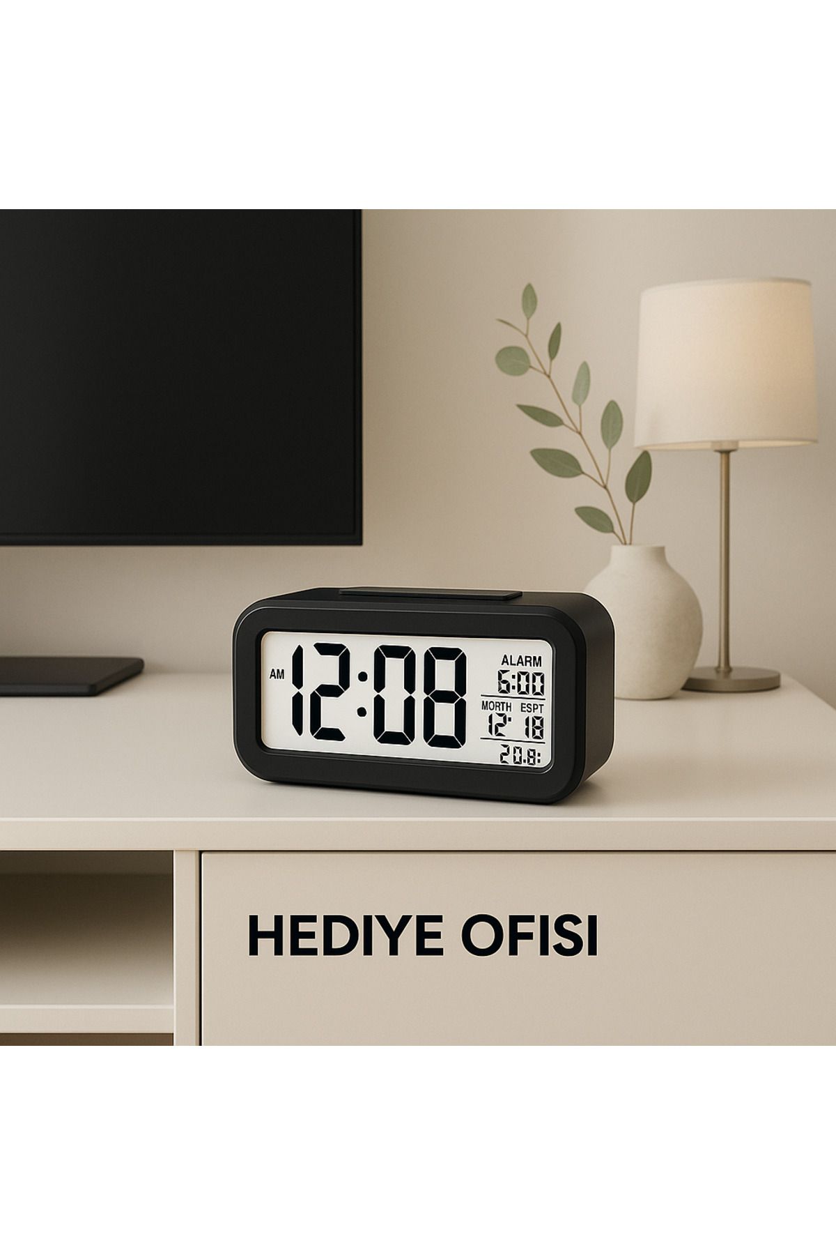 Hediye Ofisi Dijital Masa saati, Gece Görüş Sensörlü Masa Saati, Termometreli Takvim Çalar Saatli