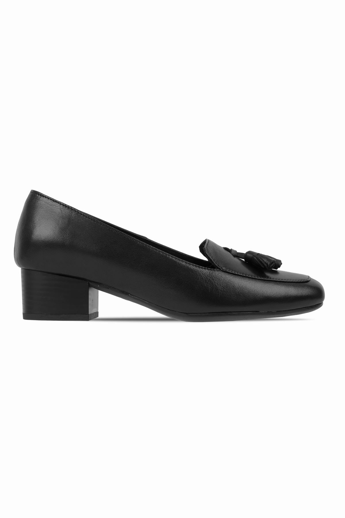 Lal Shoes & Bags Jeysa Kadın Hakiki Deri Püskül Detaylı Topuklu Ayakkabı-siyah