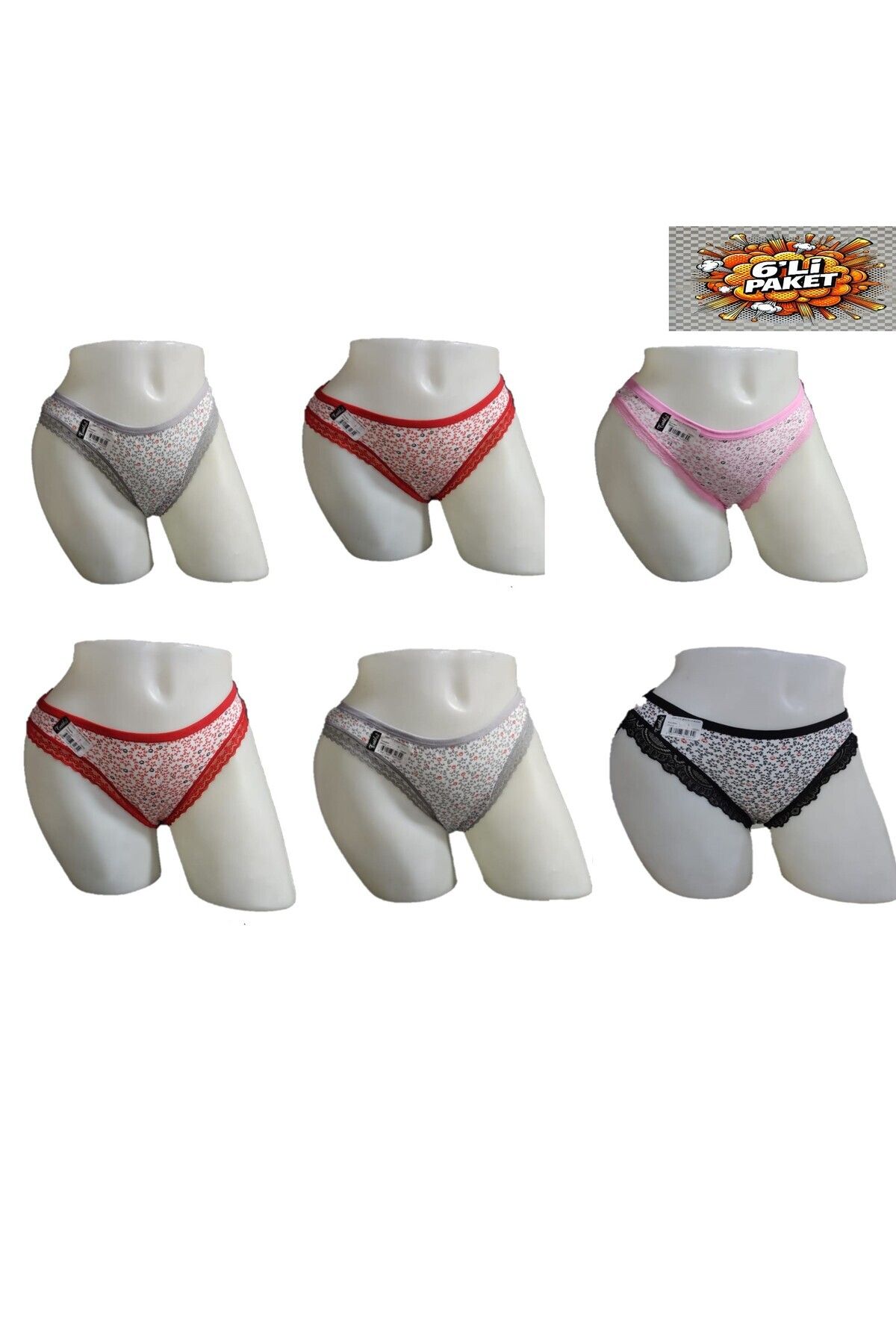 HOBY İÇ GİYİM Çiçek Desenli Kenarları Dantelli Bikini 6 Adet