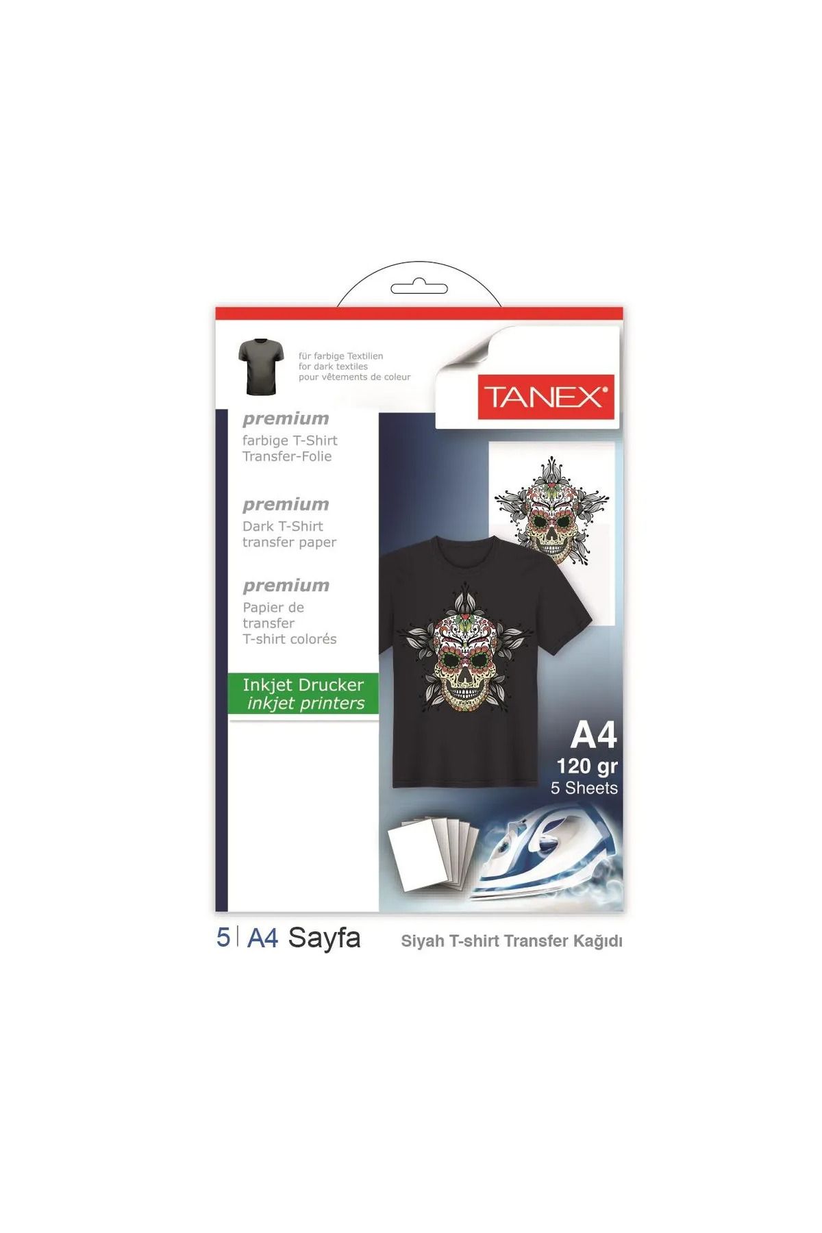Tanex KAGIT T-SHIRT TRANSFER A4 KOYU RENK 5 LI
