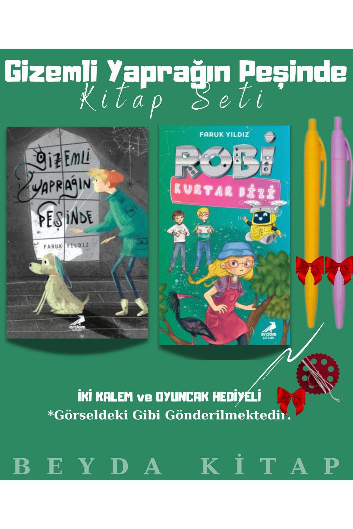 Erdem Yayınları Gizemli Yaprağın Peşinde - Robi Kurtar Bizi - Kalem ve Oyuncak Hediyeli Kitap Seti