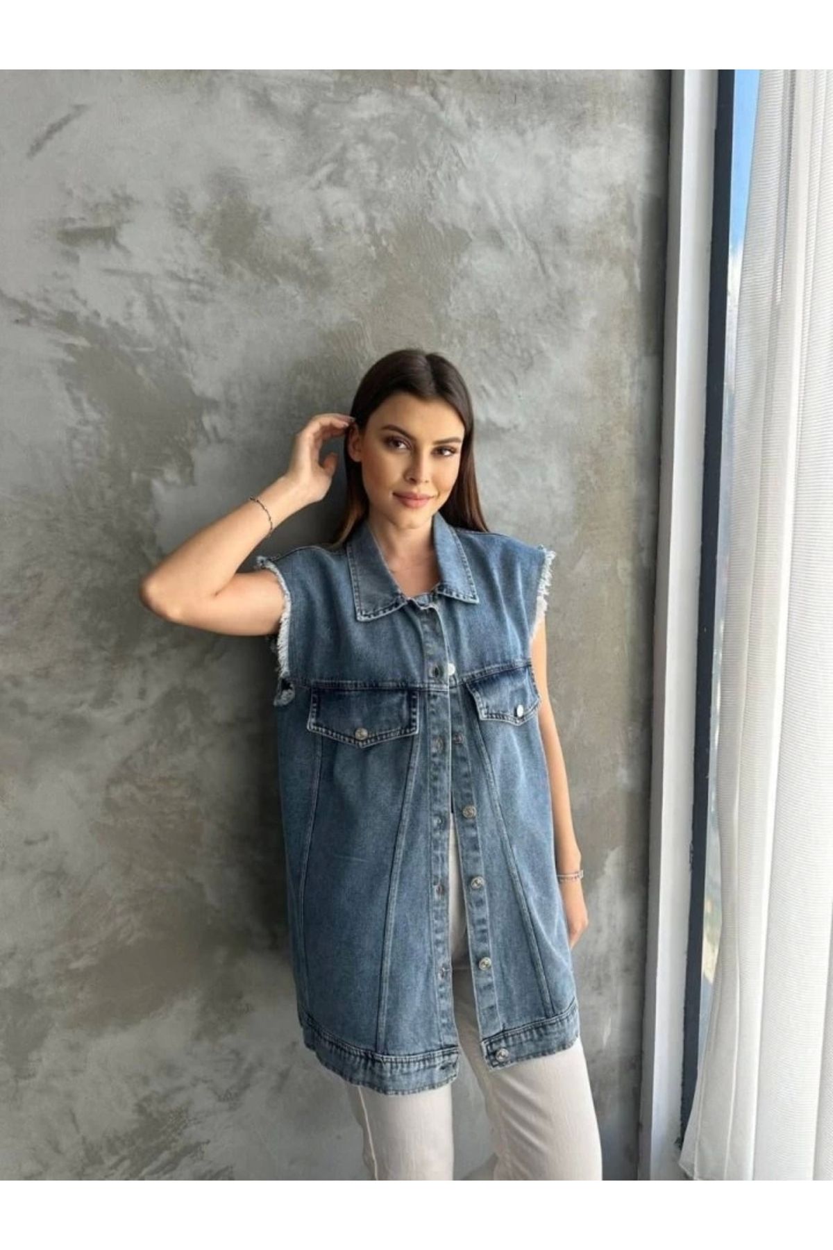 Butik Fırfır Detaylı Kot Yelek
