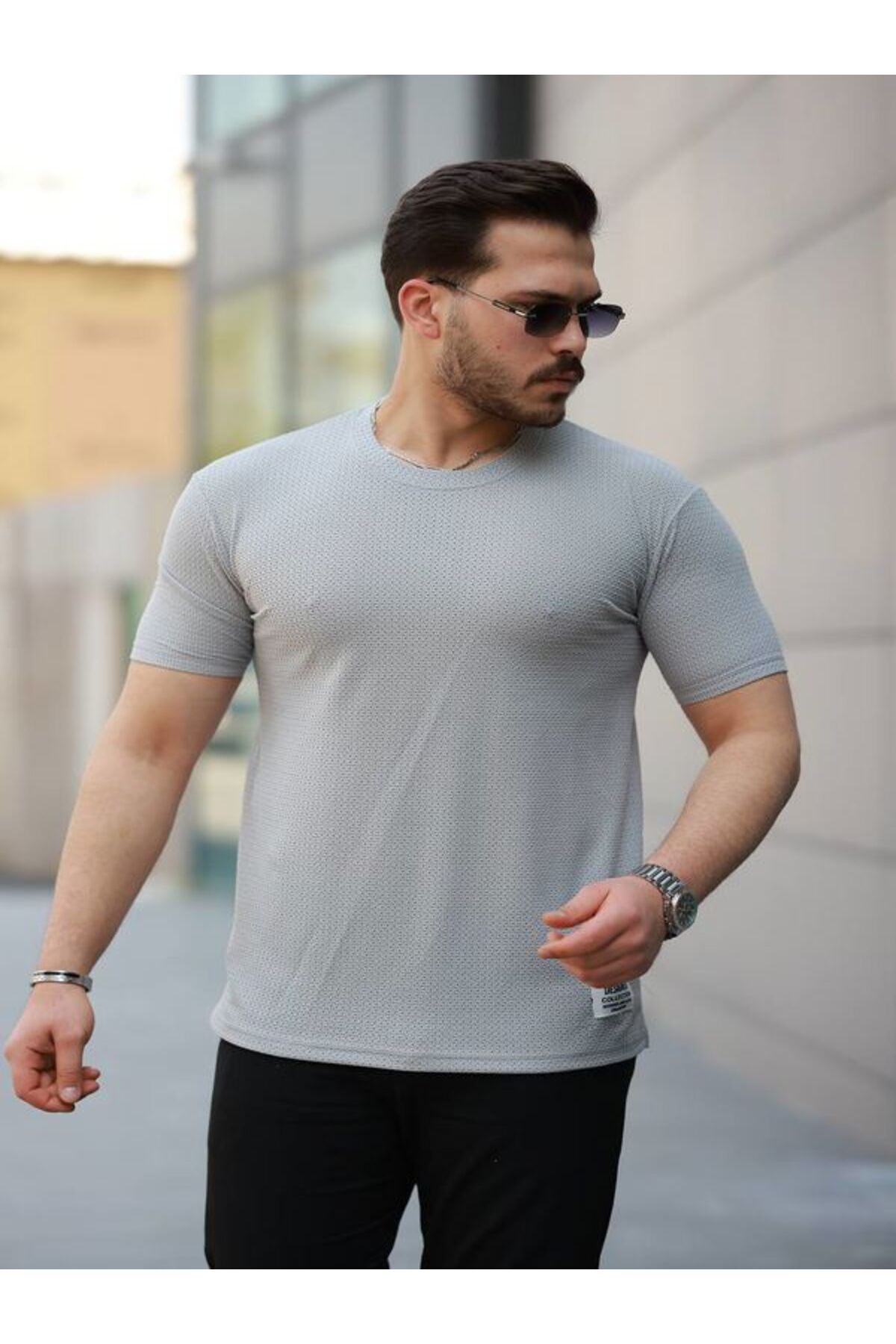 YONEZ MODA Erkek Rahat Kalıp Pamuk Desenli Bisiklet Yaka Tişört