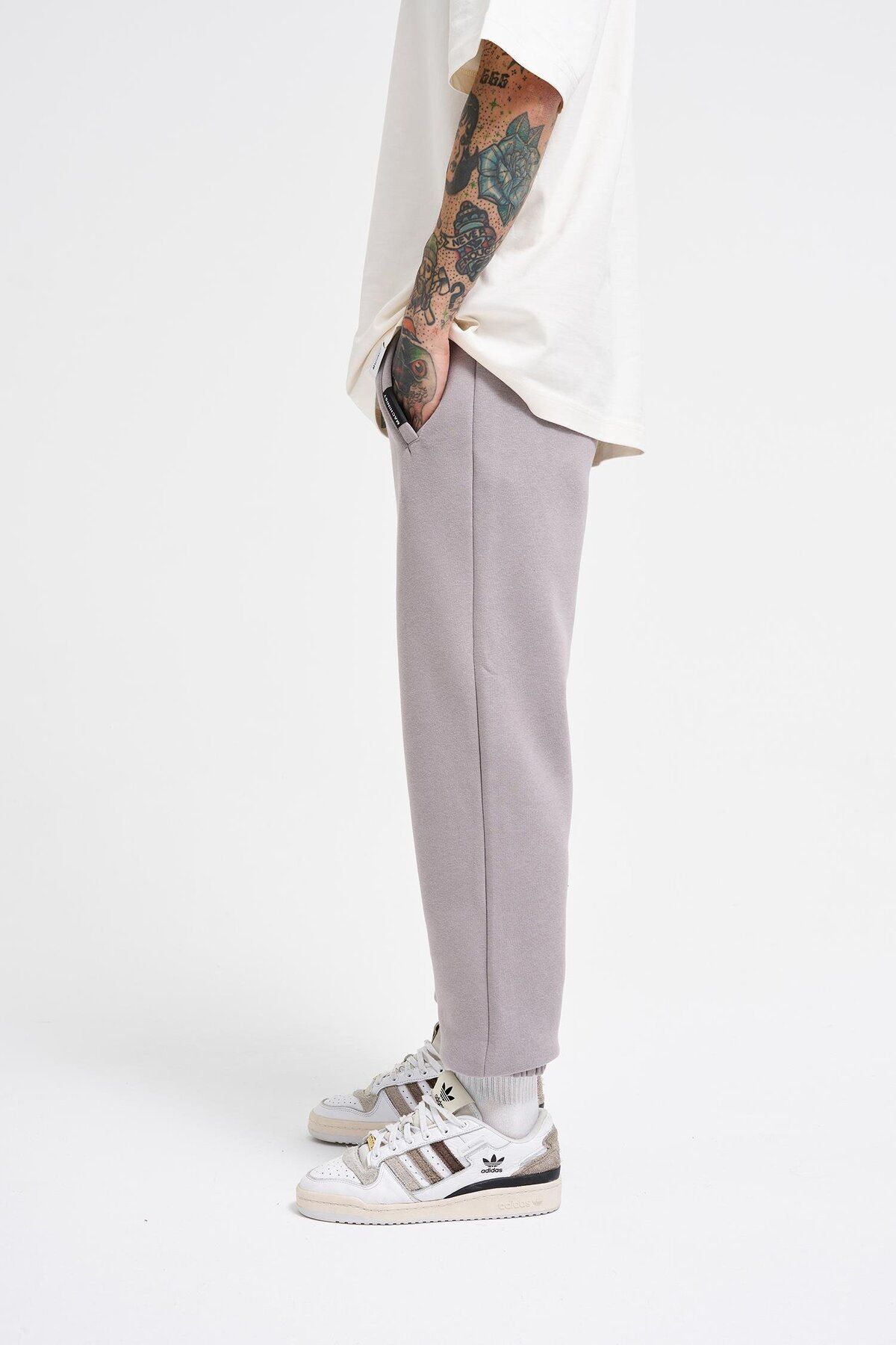 Machinist-Regular 3 Thread Raised Ice Gray 3 Pocket Sweatpants with Elastic Waist and Legs 3