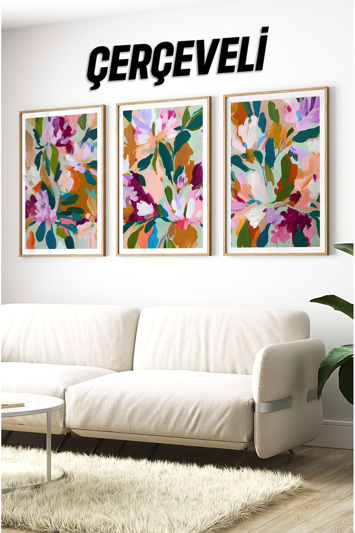 kutuTR Ahşap Çerçeveli Mdf Tablo Seti Matisse, Bohem, Kusama Salon Ve Oturma Odası İçin ÇT3085