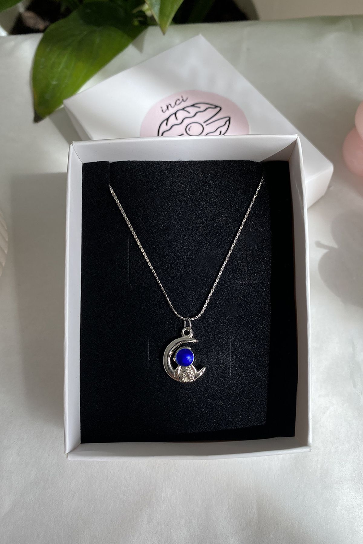 shop Ay Üstünde Astronot Gümüş Renk Çelik Kolye