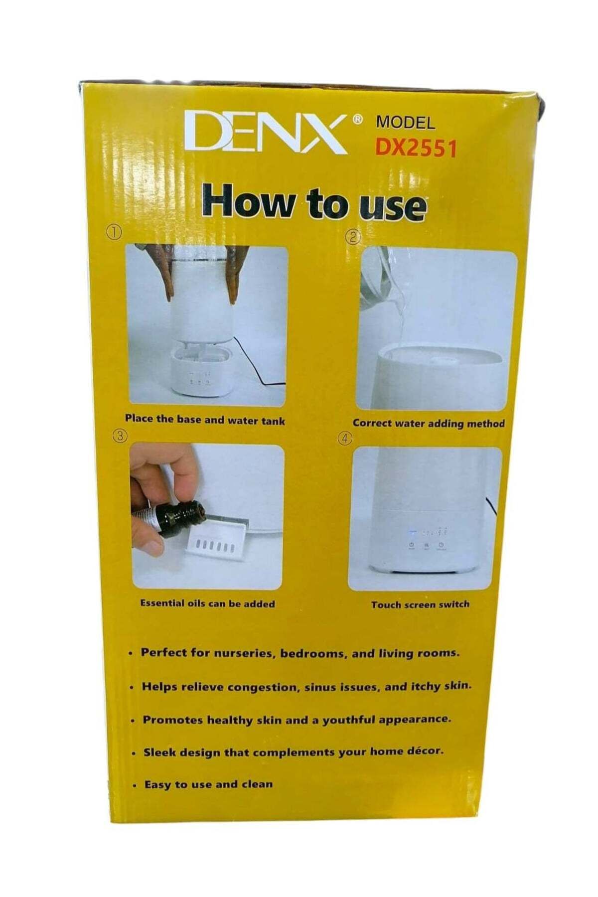 Denx-Humidifier and diffuser features 22 watts of power and a capacity of 3.5 liters to humidify and 7