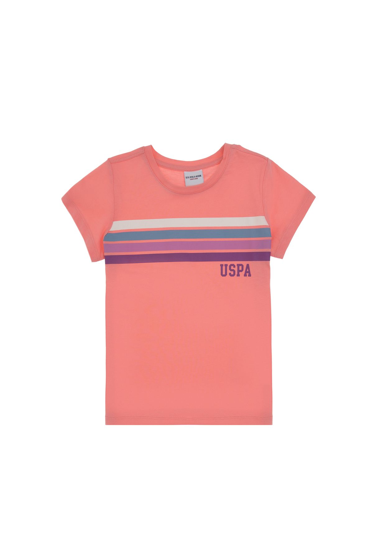 U.S. Polo Assn.-Girl's Pink Crew Neck Colorful Line Printed Cotton T-Shirt 50306253-Vr041 3