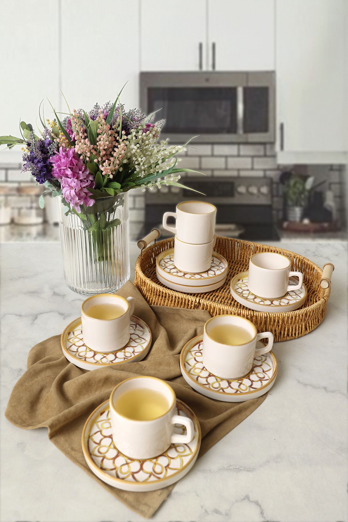 Keramika Worn Gold Stackable Çay Takımı 12 Parça 6 Kişilik 22968-23057