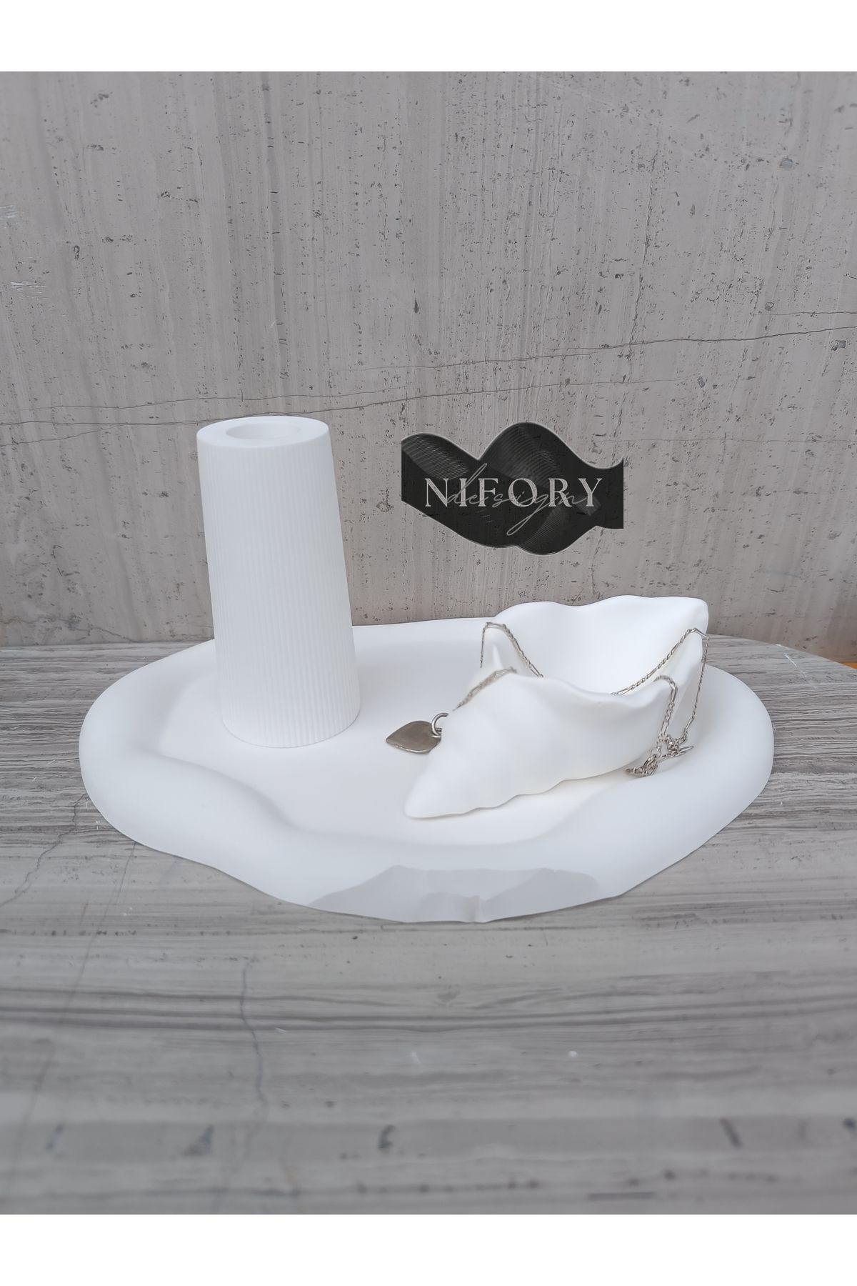 Nifory 520-N0116 Dekoratif Beton Sunum Aksesuar Set Beton Biblo Organizer Takımı Çok Amaçlı Dekoratif Set