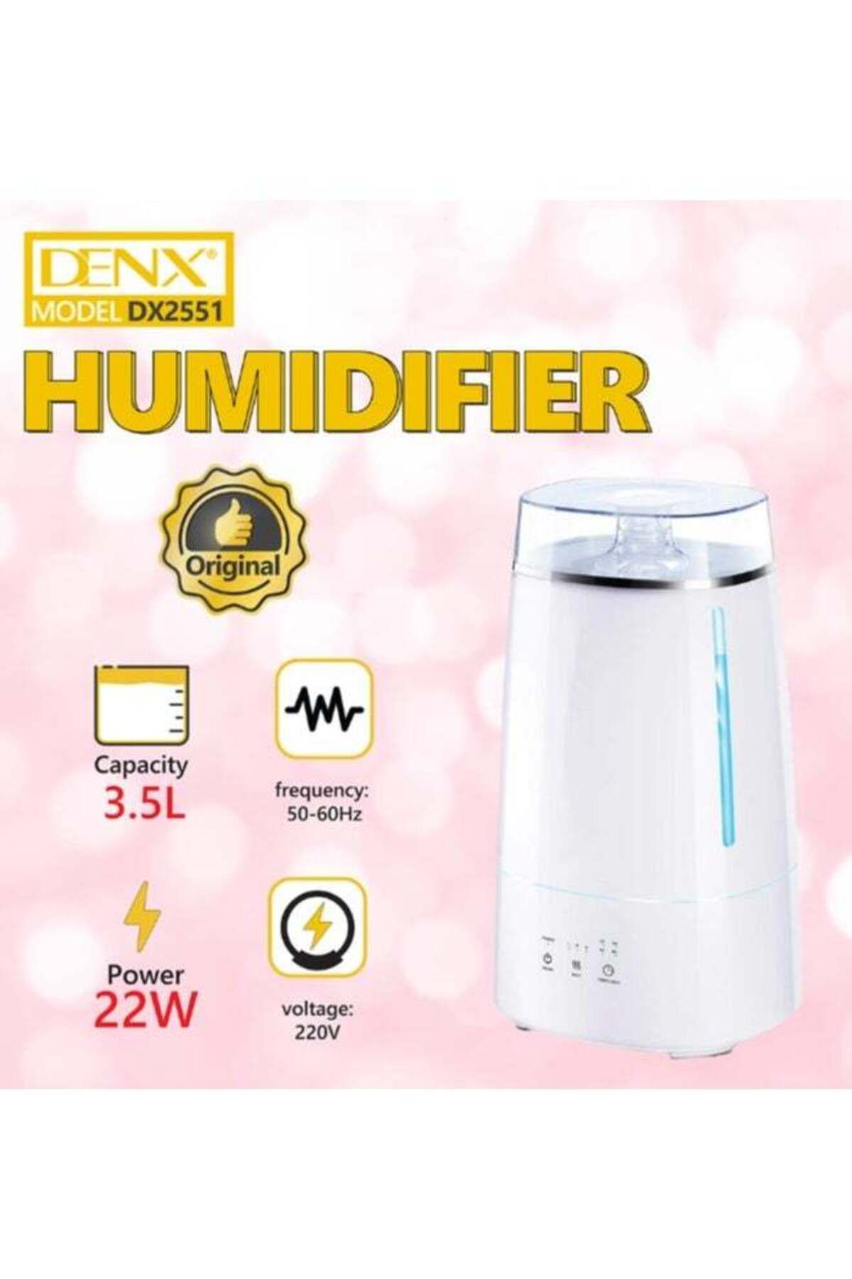 Denx-Humidifier and diffuser features 22 watts of power and a capacity of 3.5 liters to humidify and 3