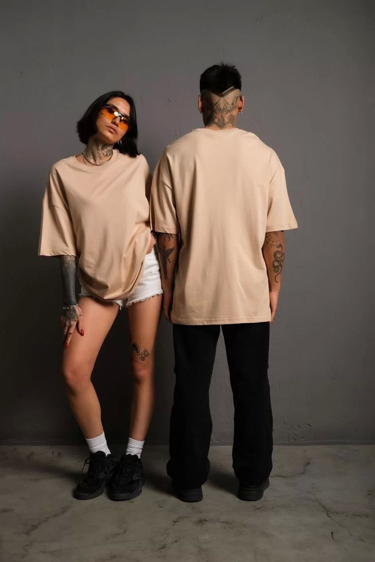 MODA Erkek 24/1 Düz A Kalite Oversize T-shirt - Bej