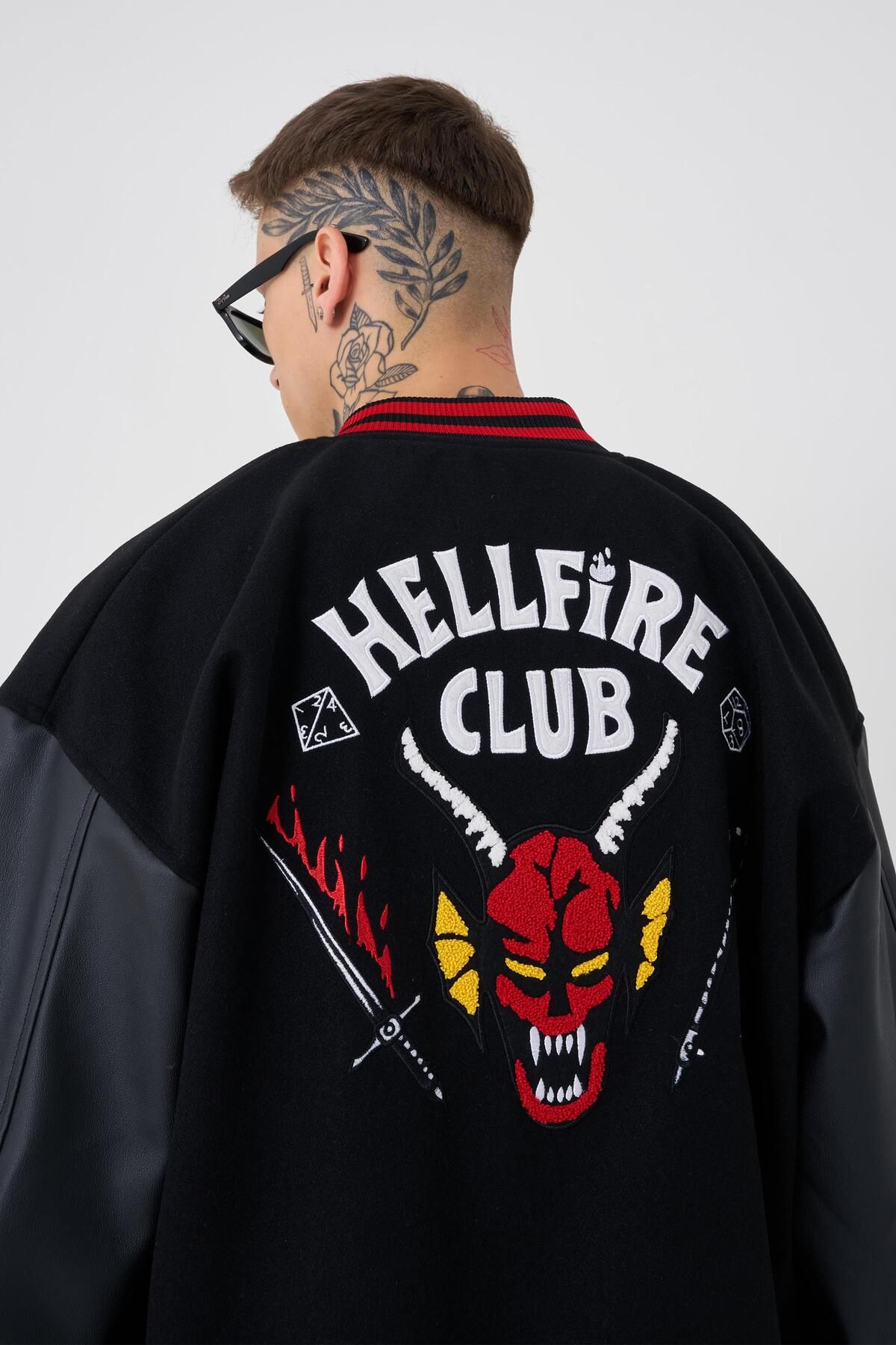 Machinist Erkek Hell Fire Club Oversize Bomber Ceket BLACK