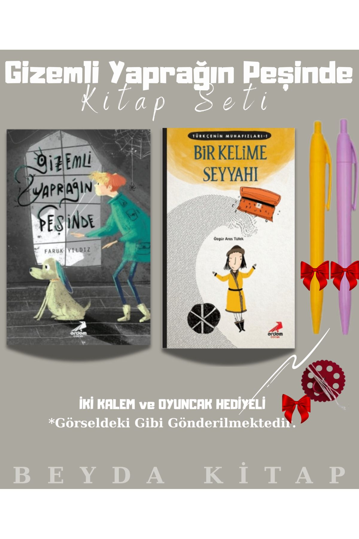 Erdem Yayınları Gizemli Yaprağın Peşinde - Bir Kelime Seyyahı - Kalem ve Oyuncak Hediyeli Kitap Seti