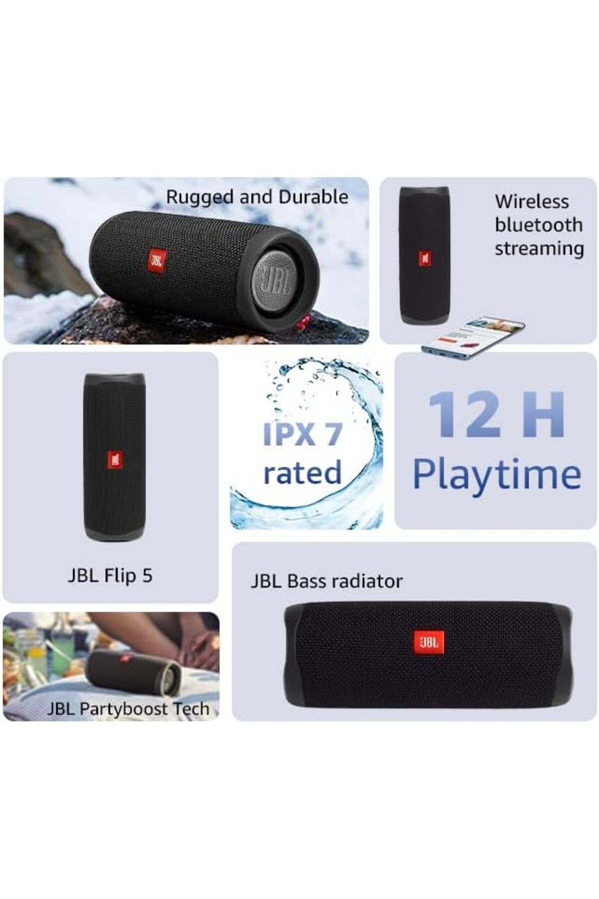JBL-JBL Flip 5 Portable Waterproof Bluetooth Speaker with 12 Hours of Battery, Powerful Sound and Boomin 4