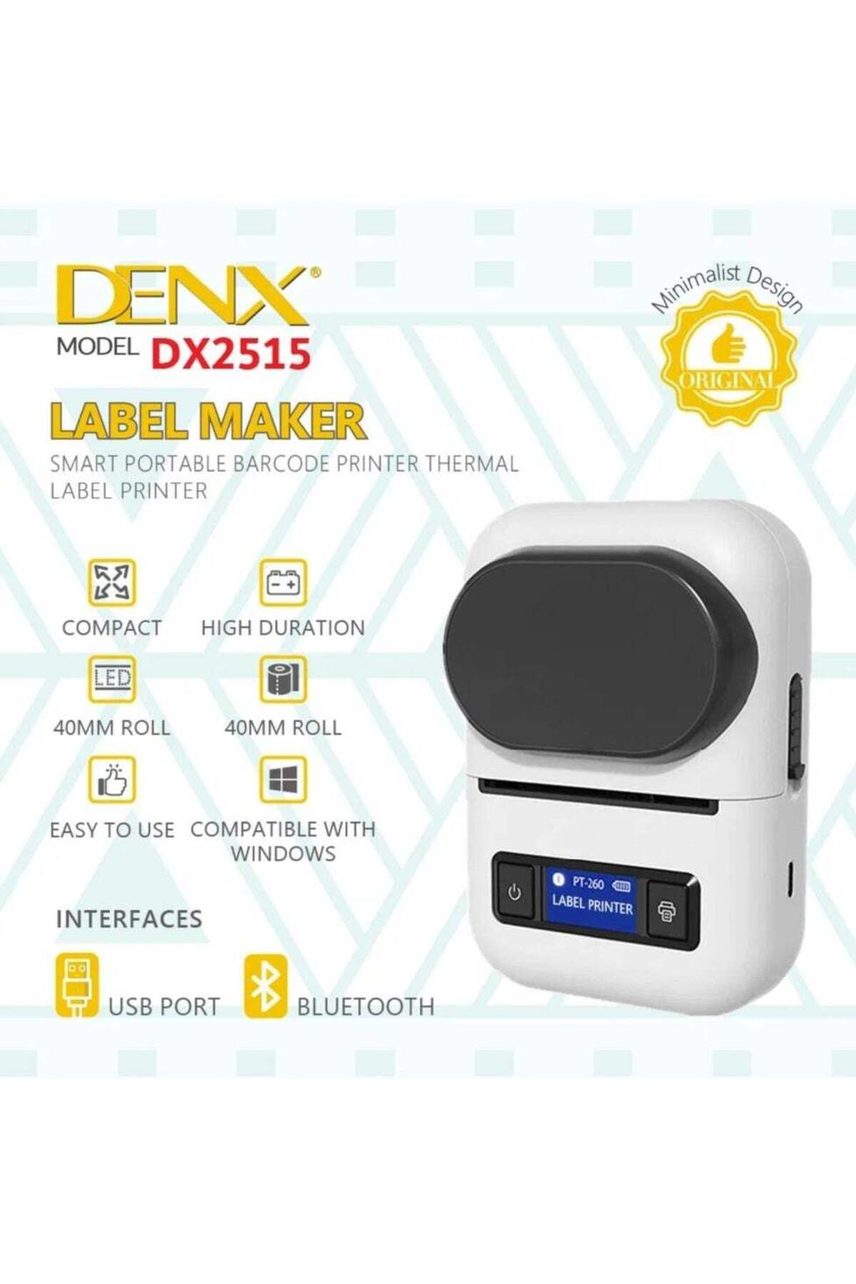 Denx-طابعة حرارية لاسلكية محمولة للفواتير والإيصالات والباركود تعمل بتقنية البلوتوث، 3