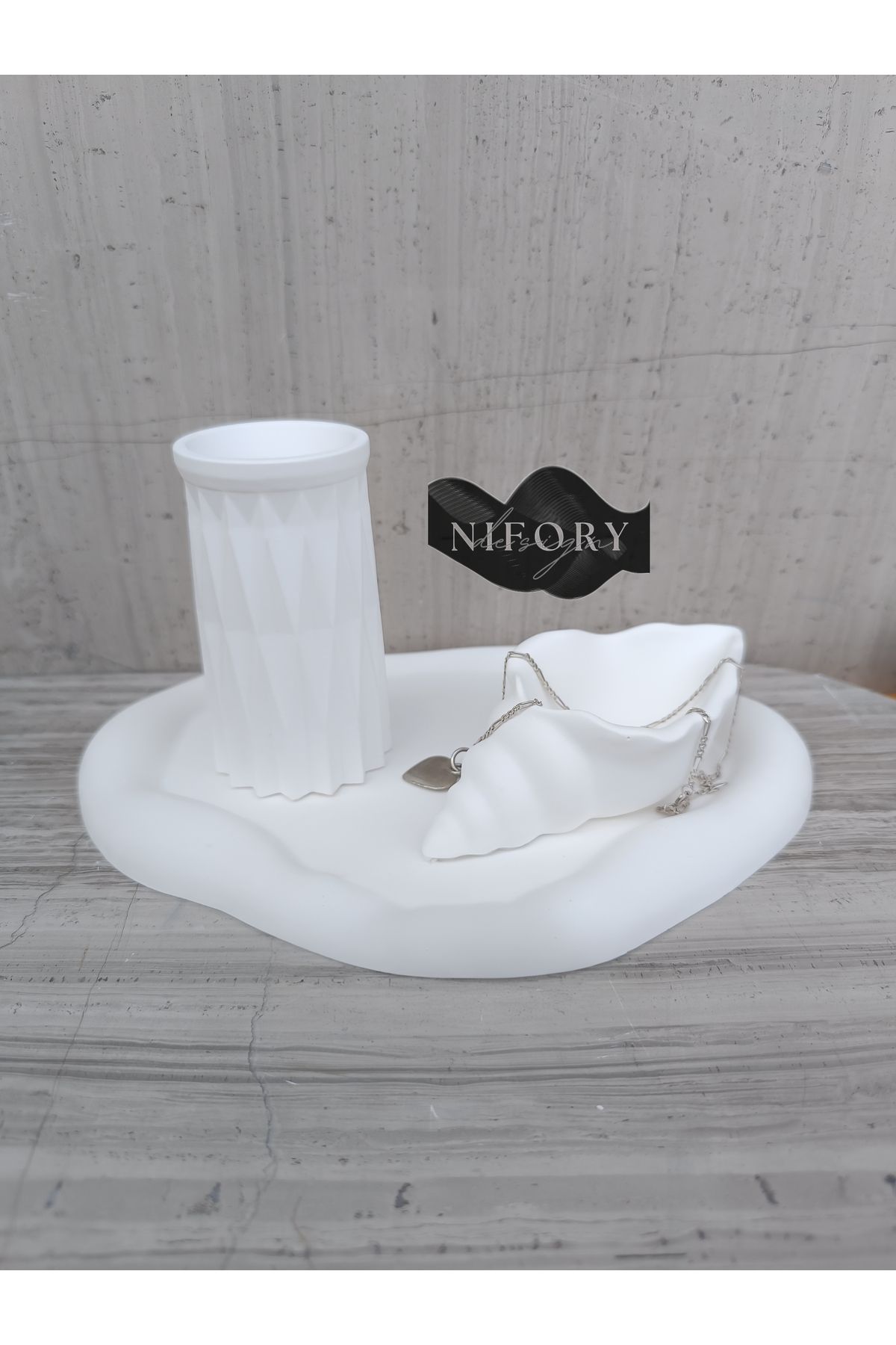 Nifory 520-N0111 Dekoratif Beton Sunum Aksesuar Set Beton Biblo Organizer Takımı Çok Amaçlı Dekoratif Set