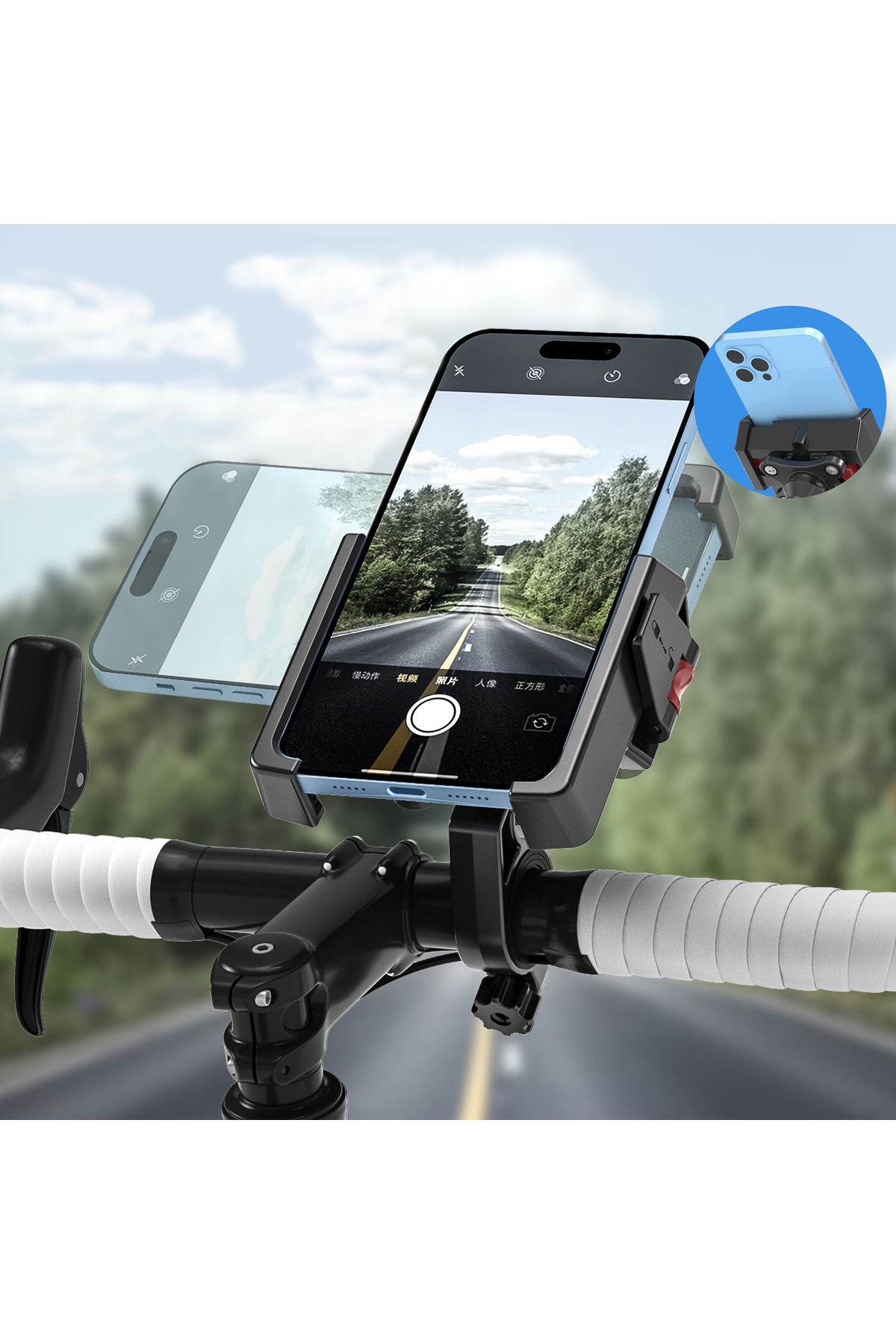Coverzone Bisiklet Motosiklet ve Scooter Dikiz Ayna Telefon Tutucu Universal Modellere Uyumlu PB11 Plus AD