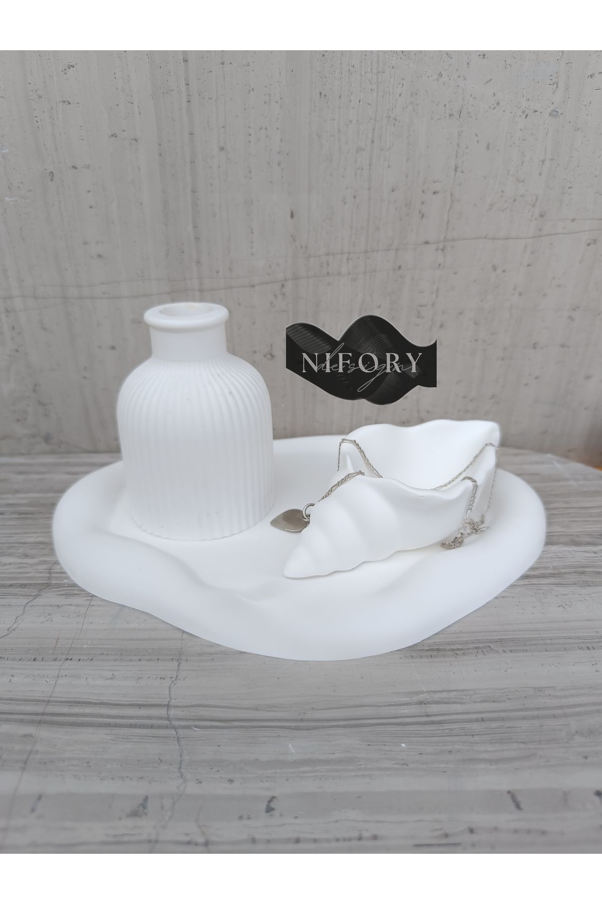Nifory 520-N0109 Dekoratif Beton Sunum Aksesuar Set Beton Biblo Organizer Takımı Çok Amaçlı Dekoratif Set
