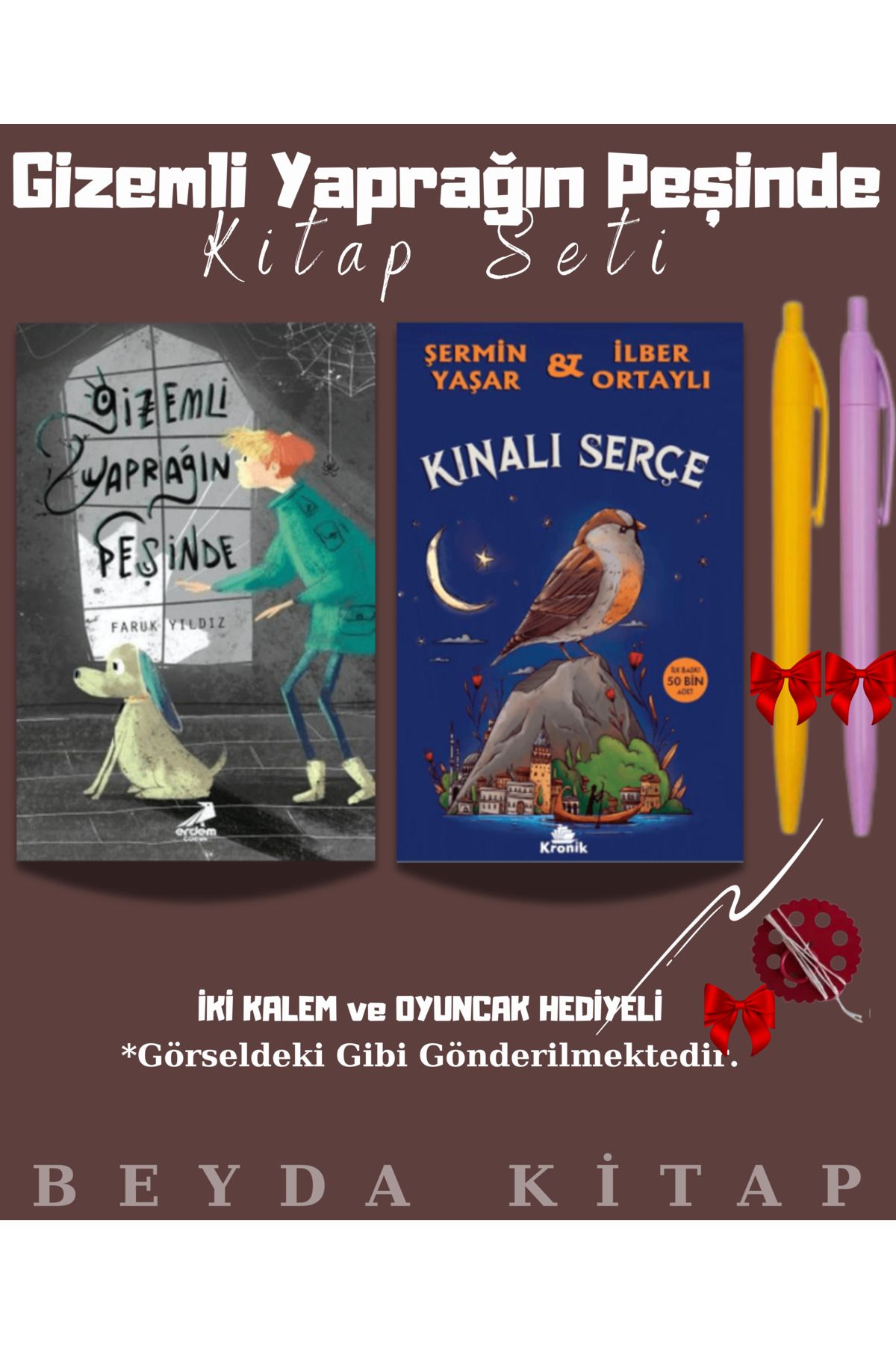 Erdem Yayınları Gizemli Yaprağın Peşinde - Kınalı Serçe - Kalem ve Oyuncak Hediyeli Kitap Seti