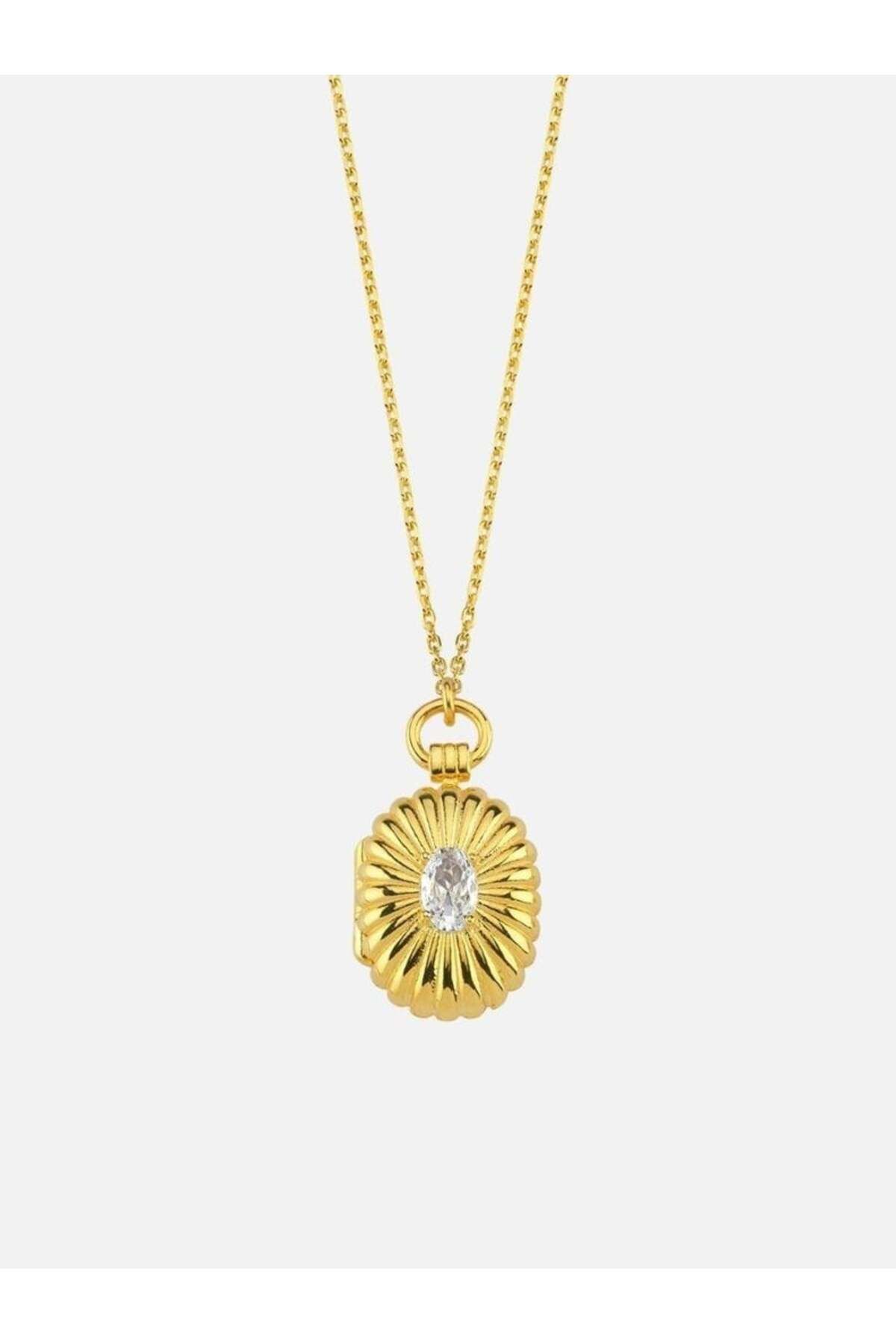 LİNYA JEWELLERY Mini Beyaz Taşlı Kapaklı Madalyon Kolye Gold