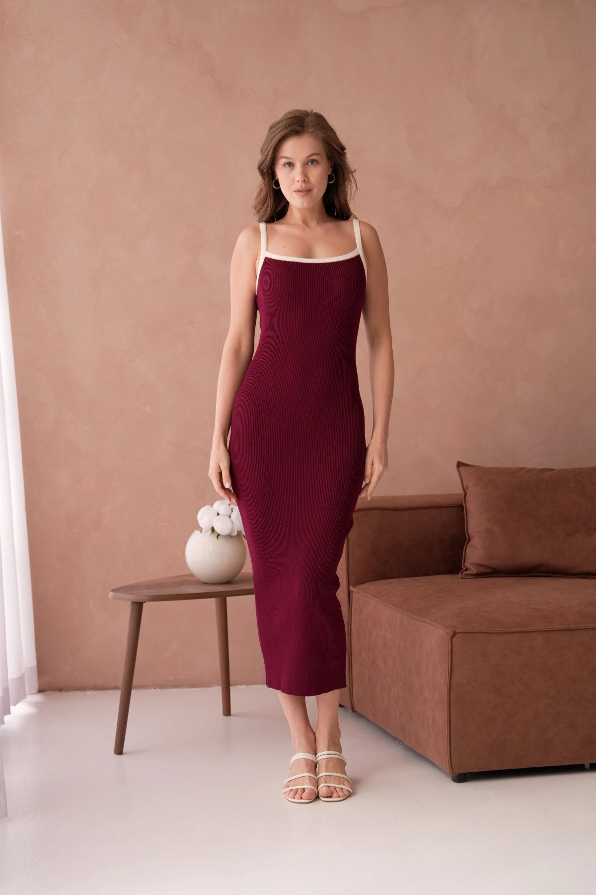 Park Karon Askılı Slim Fit Kaşkorse Balık Triko Elbise