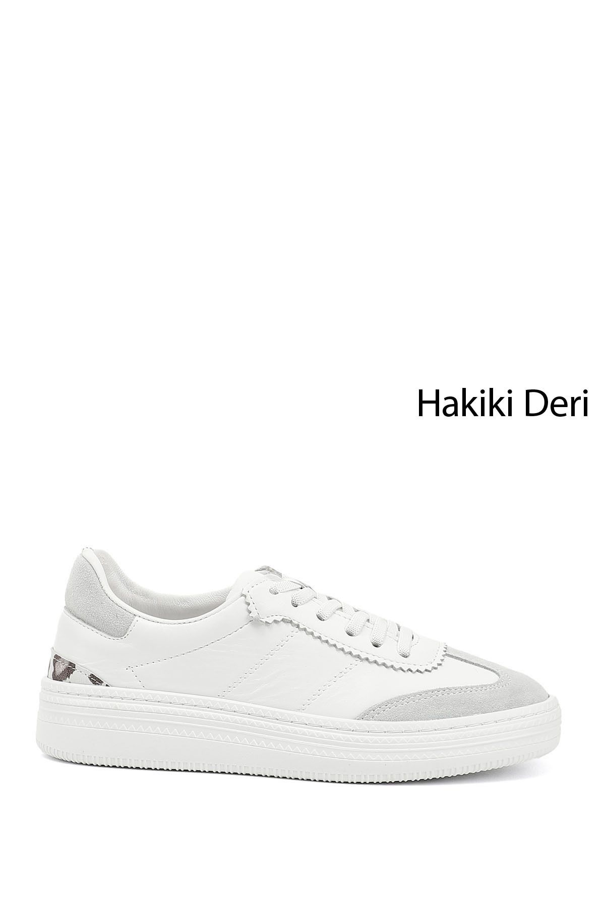 GÖNDERİ(R) Kadın / Kız Beyaz Lastik Bağcıklı Hakiki Deri Sneaker