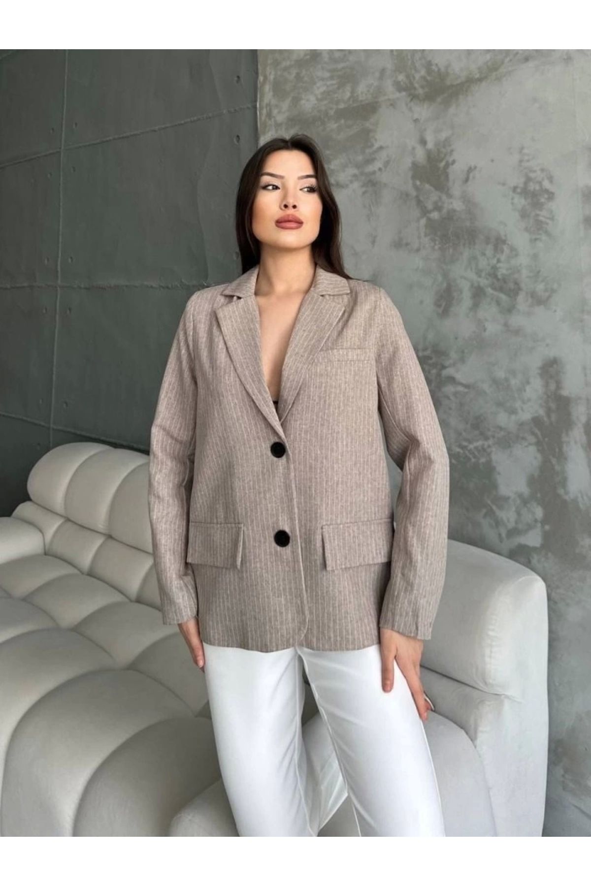 Butik Çizgi Desenli Ceket