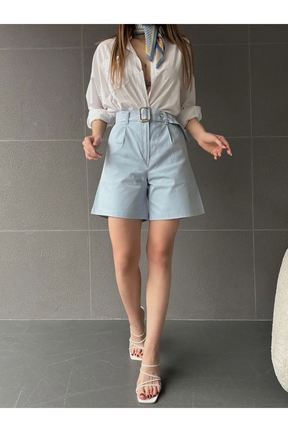 TakıDolabı Kuş Gözü Kemerli Geniş Paçalı Mom Şort