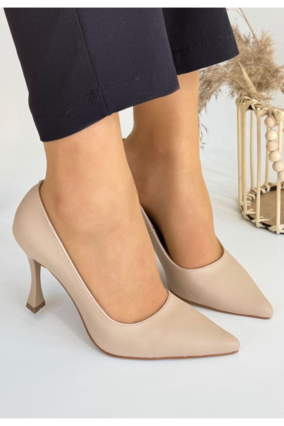 Nil Shoes Konta Nude Cilt Topuklu Ayakkabı