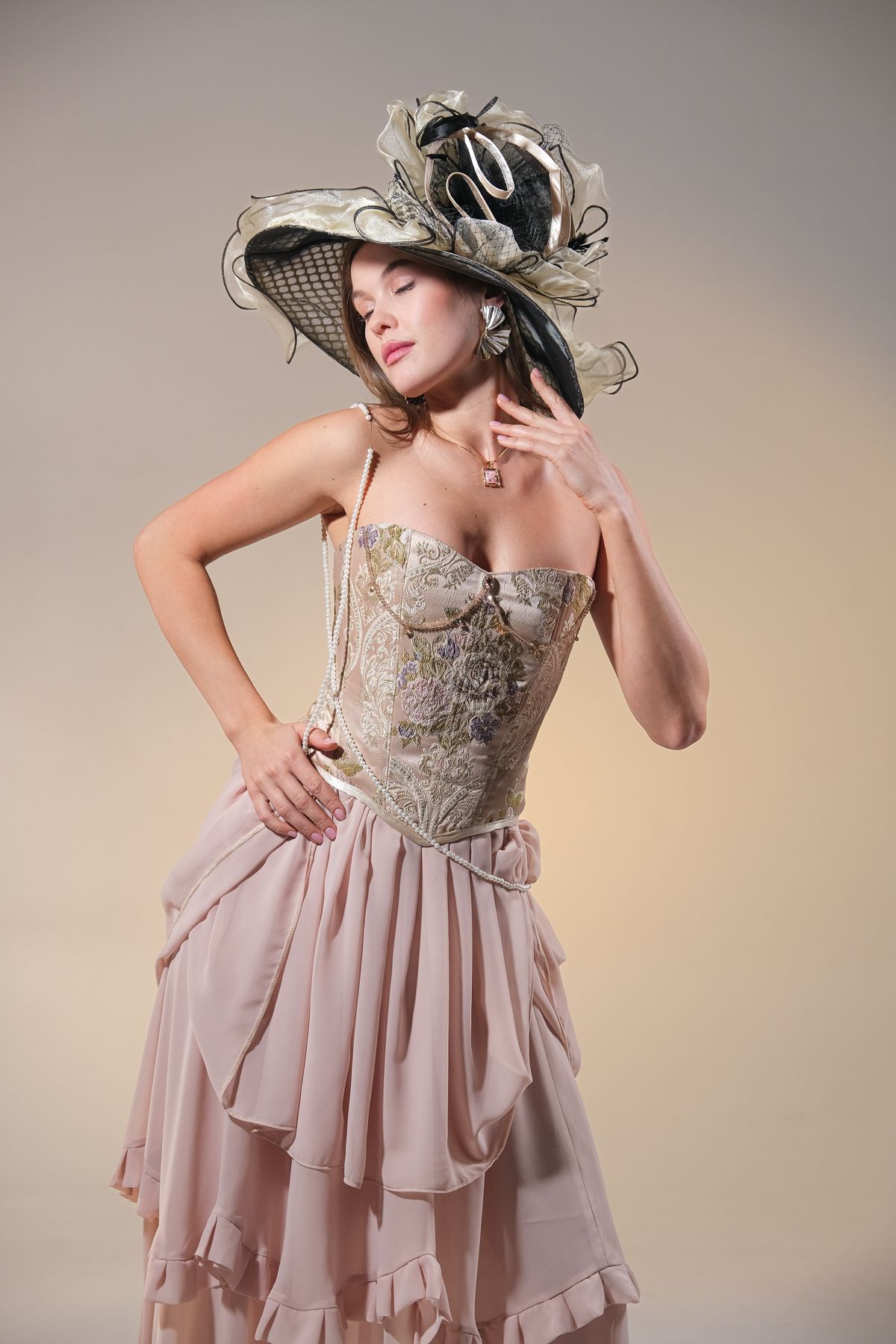 CHAROS Romantik Vintage Esintili Zarif Korse