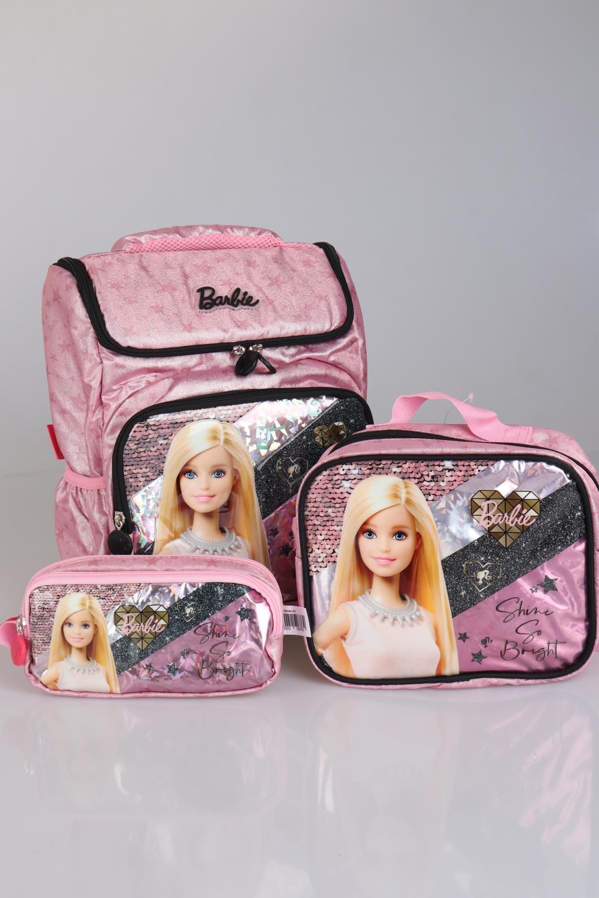 Barbie DEKOMUS LİSANSLI BARBIE GİZEMLİ PARILTILAR KOLEKSİYONU "COLLEGE" OKUL,BESLENME VE KALEM ÇANTASI SET
