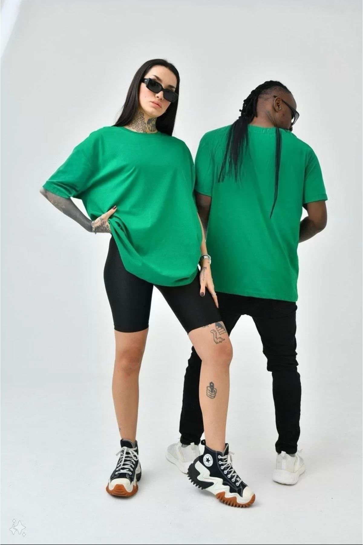 MODA Unisex Basic Bisiklet Yaka Oversize T-Shirt - Yeşil