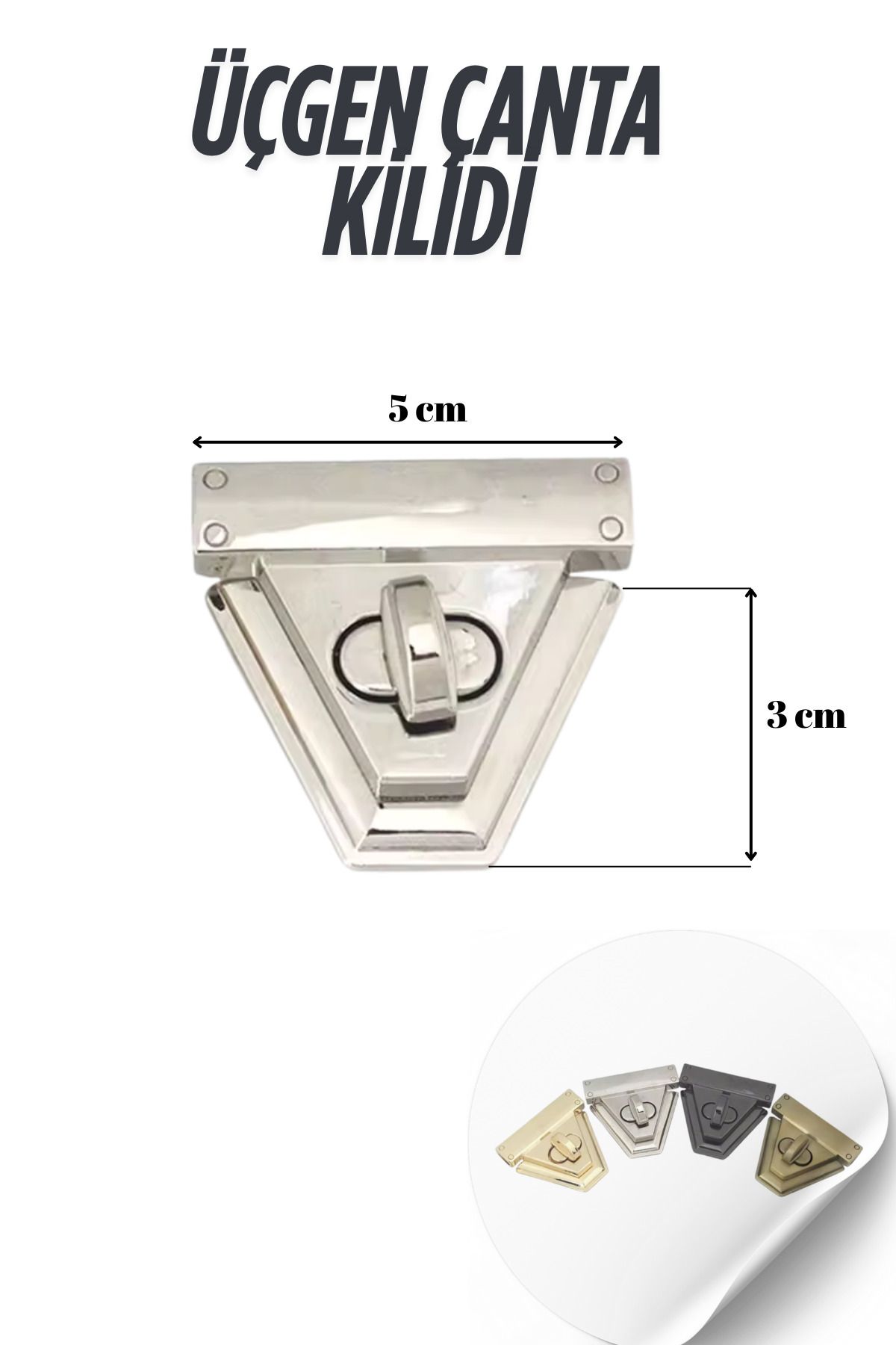 Kardelux Üçgen Model Çanta Kilidi (Büyük Model) 5cm - Çanta Tokası - Çanta Aksesuarı
