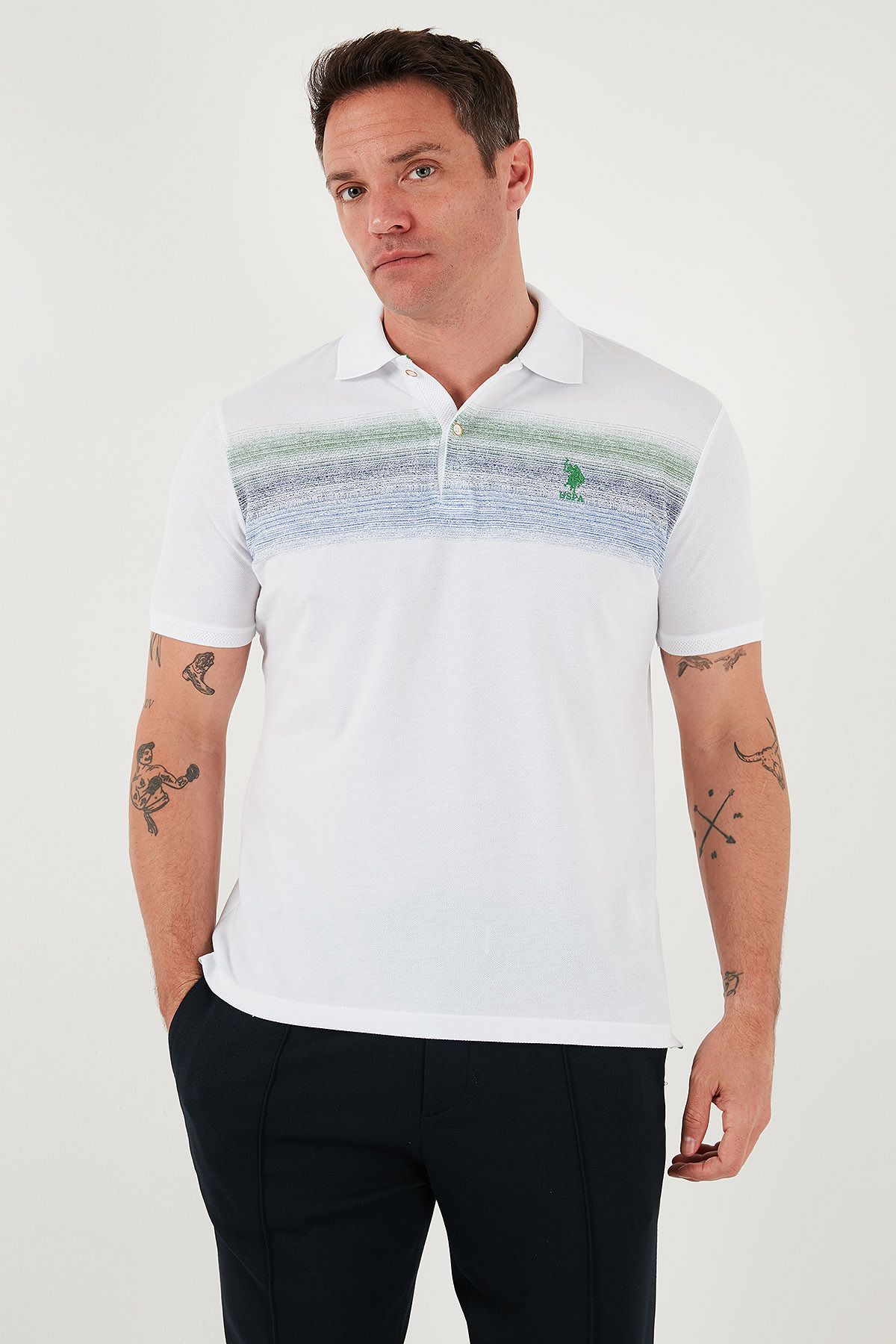 U.S. Polo Assn.-U.S. Polo 100% Cotton Regular Fit Line Detailed Buttoned Polo Collar T Shirt Men's POLO COLLAR T SHIRT G0 3