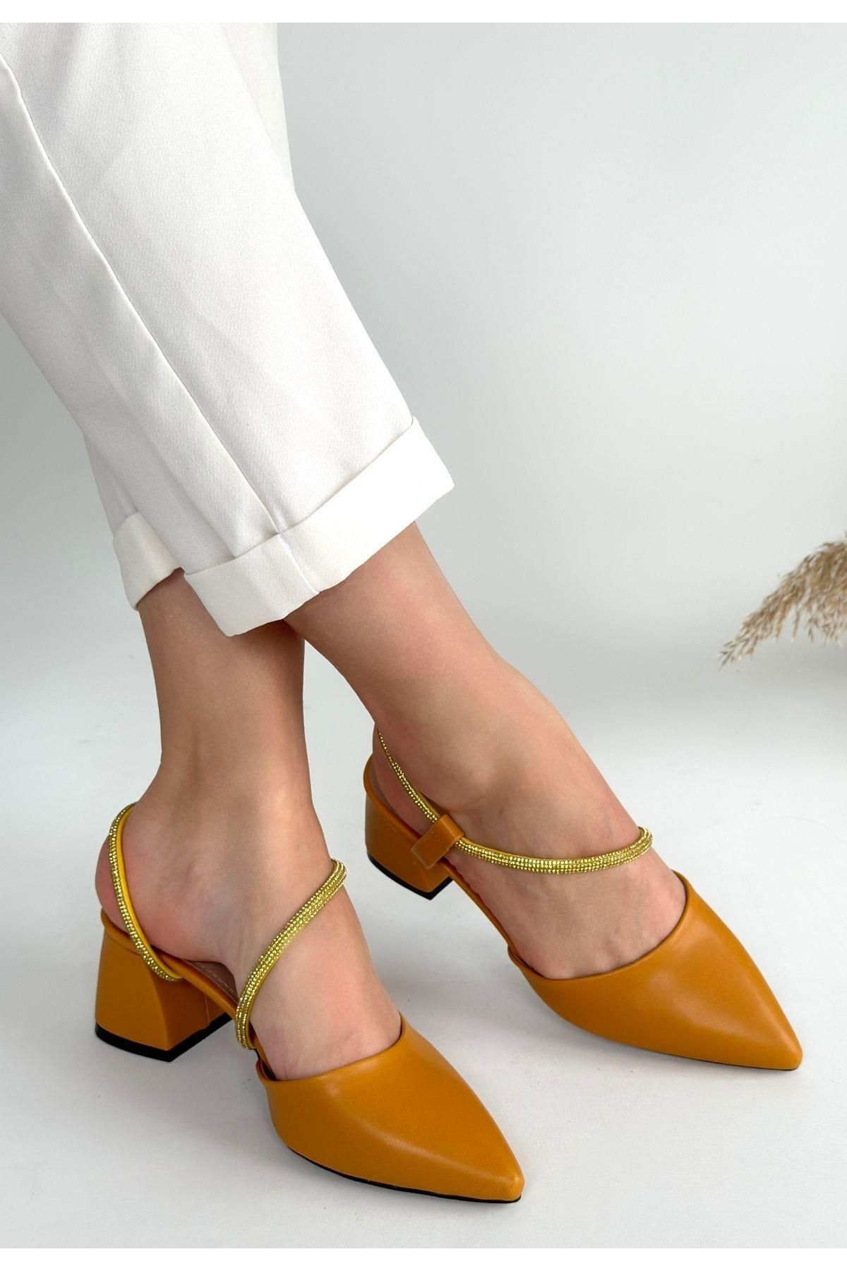 Nil Shoes Sista Hardal Cilt Topuklu Ayakkabı