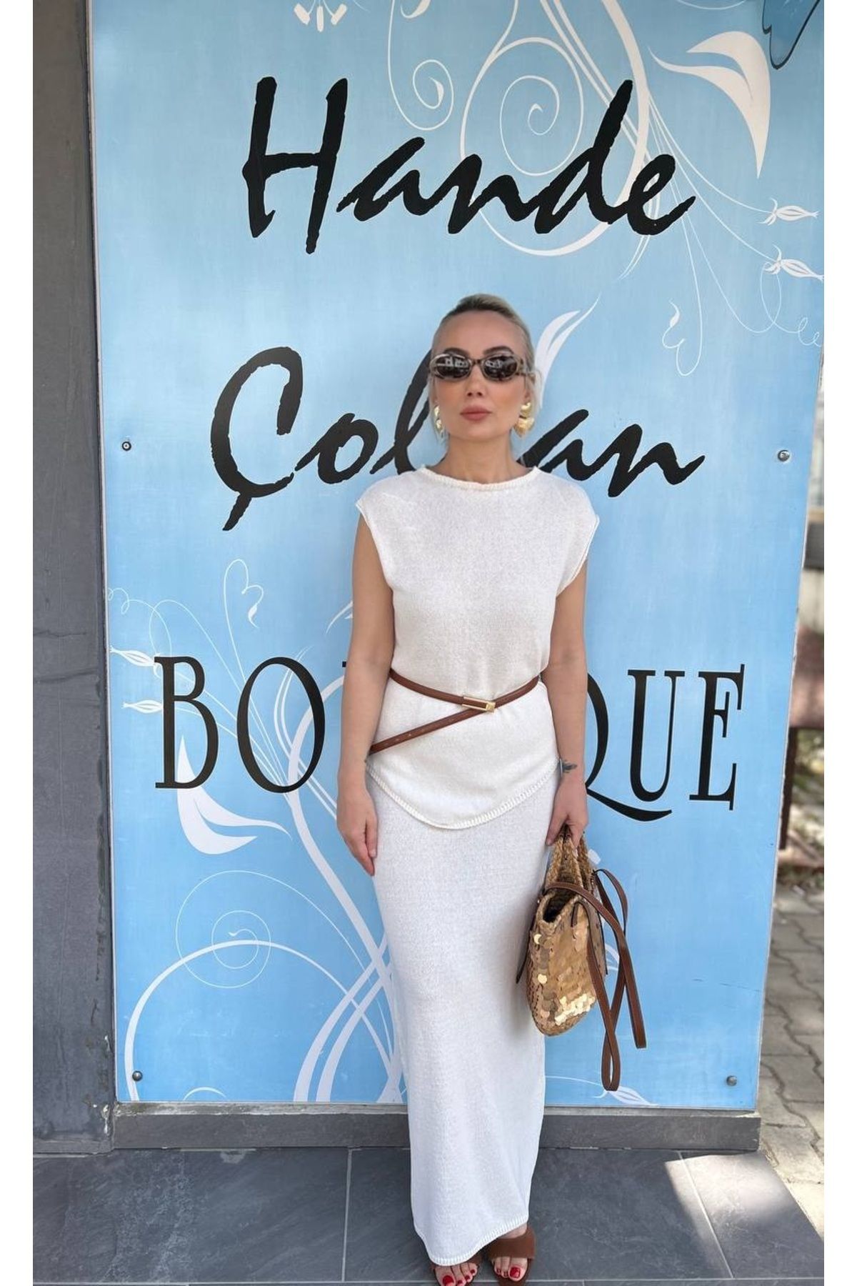HANDE ÇOLPAN Ekru Triko Takım
