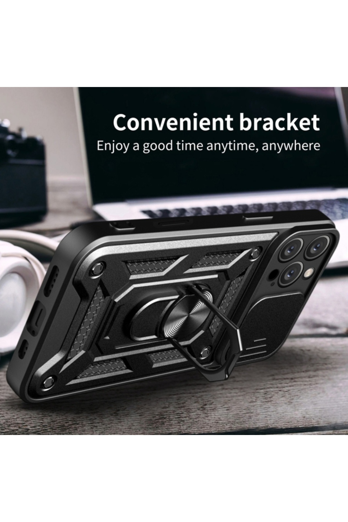 SKYDDAR INNOVATION-Husă pentru iPhone 16 Pro Max, protecție cameră, CamShield, neagră, set autocolante 5