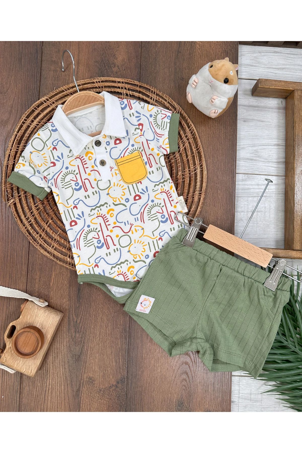 tiwitibaby Polo Yaka Etnik Desen Alttan Çıtçıtlı Yazlık Erkek Bebek Takım