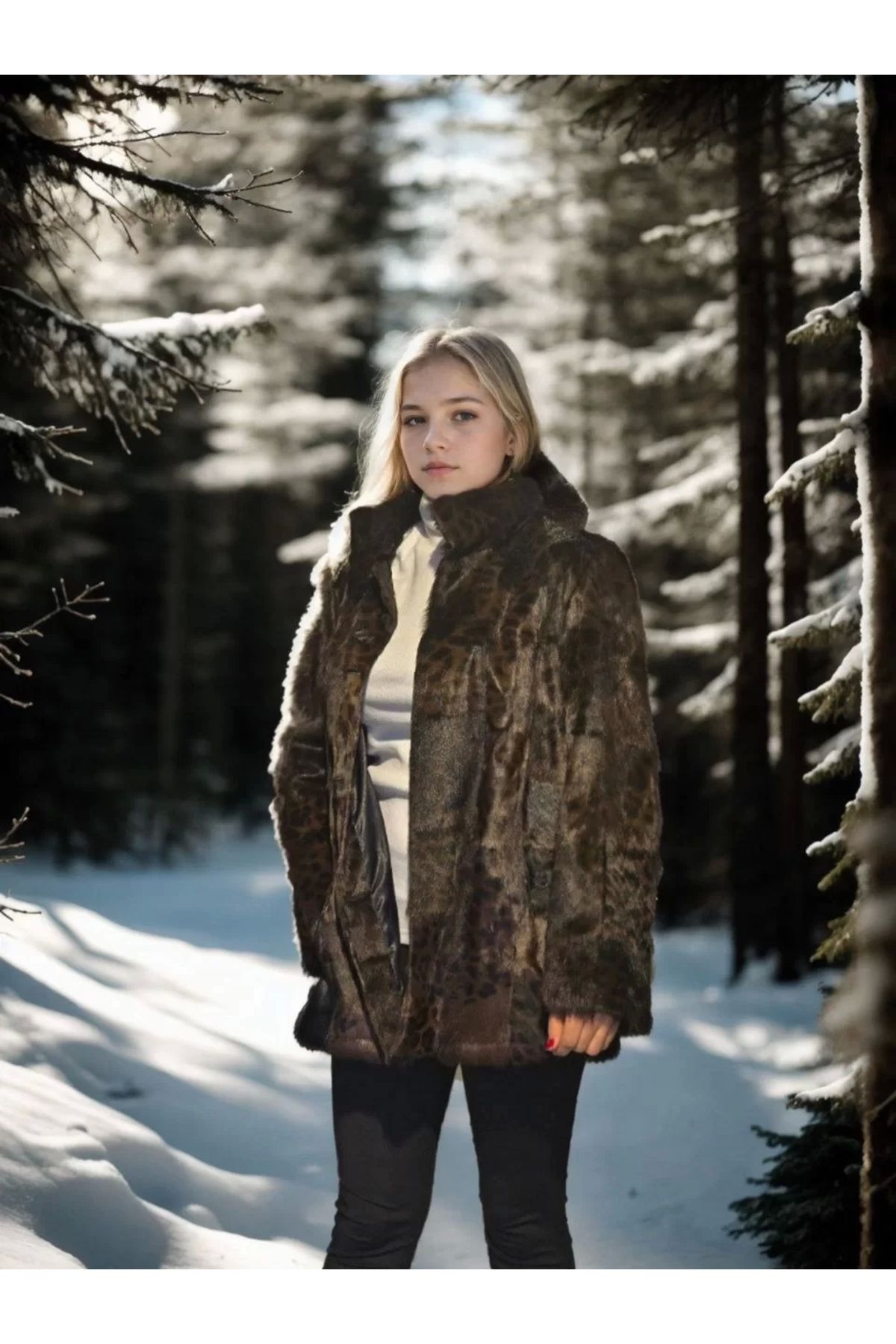 MODA Kadın Uzun Kollu Deri Ceket - Leopar
