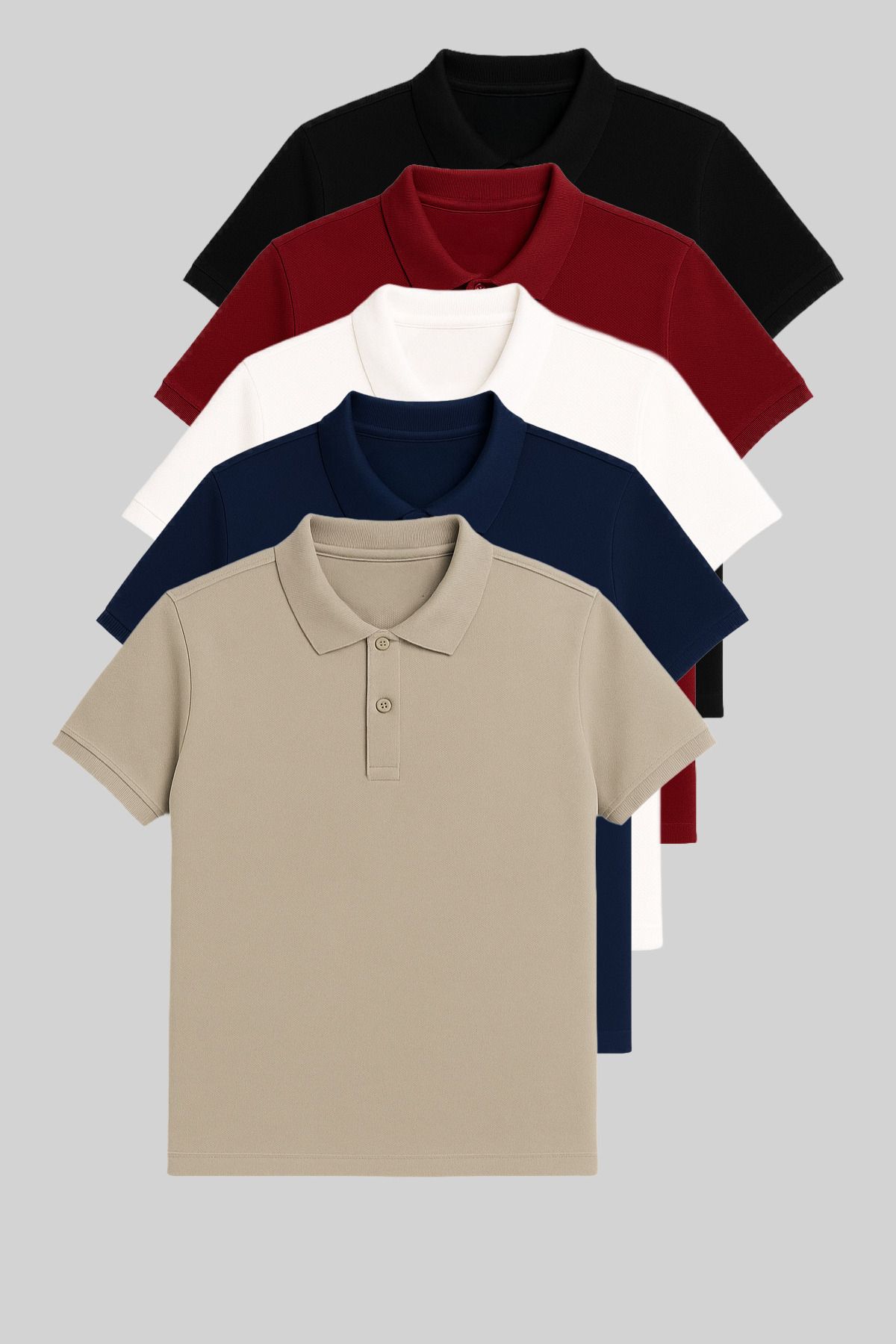 COMBİNE MİCHAİL Erkek T-shirt 5-li Polo Yaka - Siyah-Bordo-Beyaz-Mavi-Gri