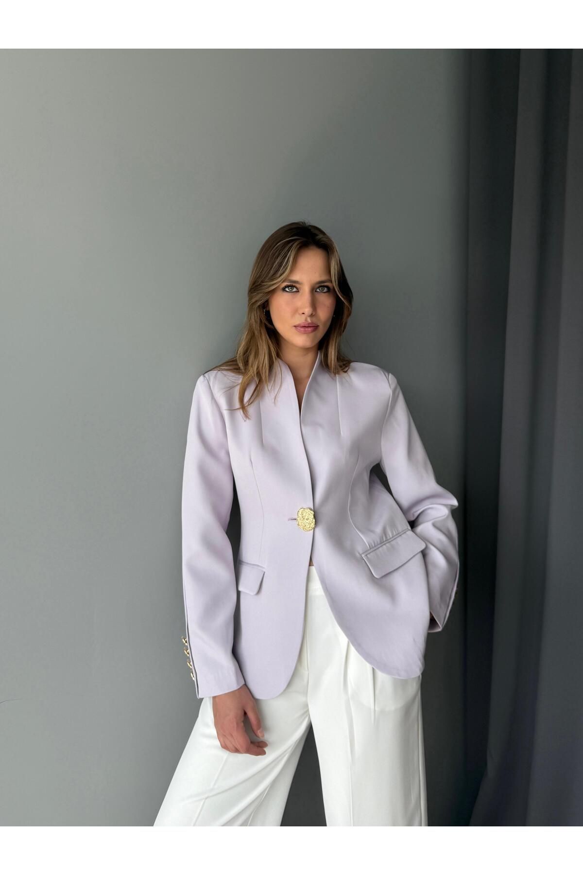 AlisaSu Lila Gold Düğmeli Şal Yakalı Blazer Ceket