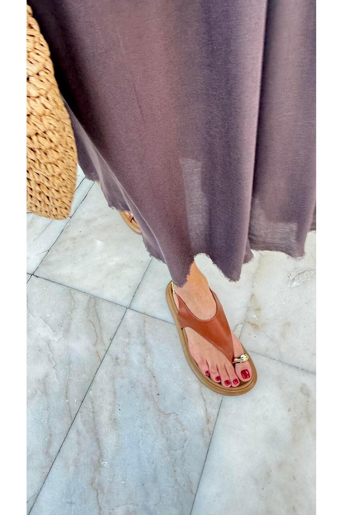 Eataly Shoes Gold Yüzük Modelli Taba Sandalet