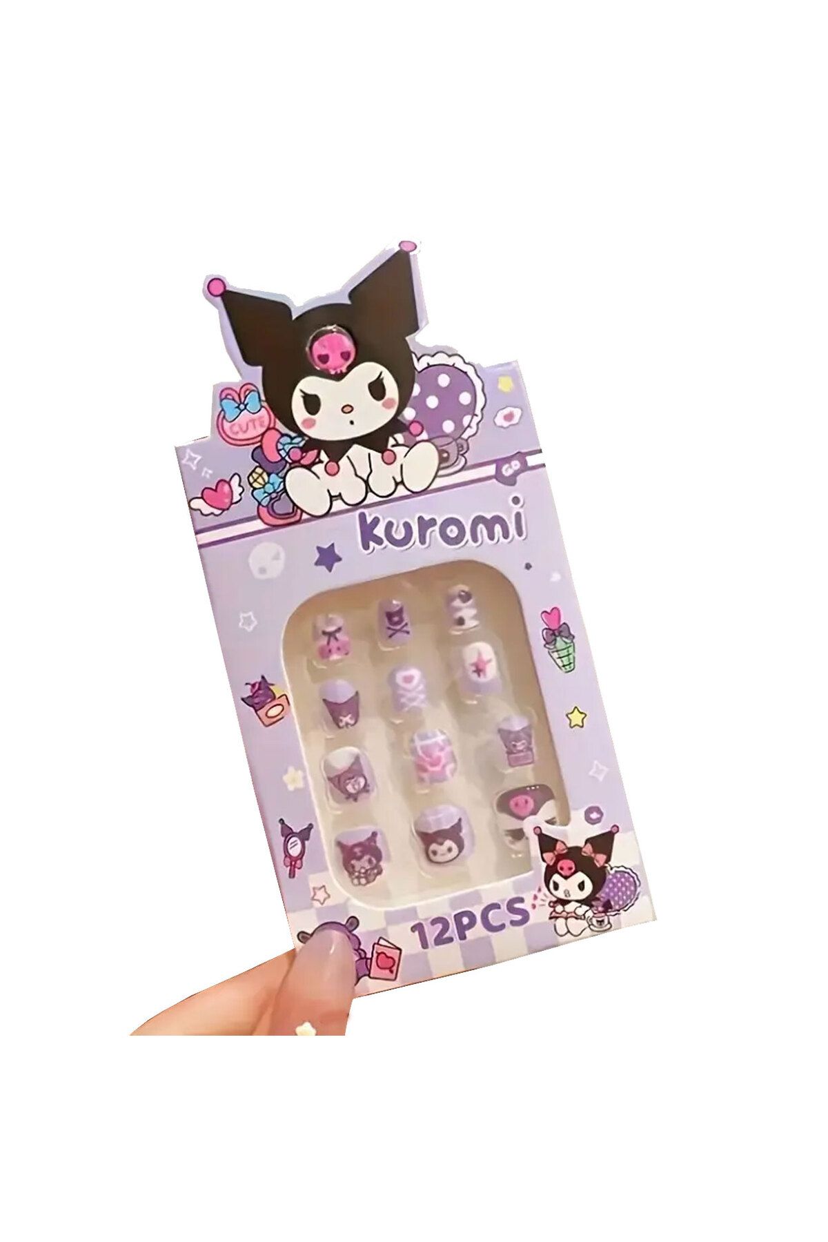 kuromi Çocuklar İçin 12 Parça Kuromi Temalı Tırnak Süsü